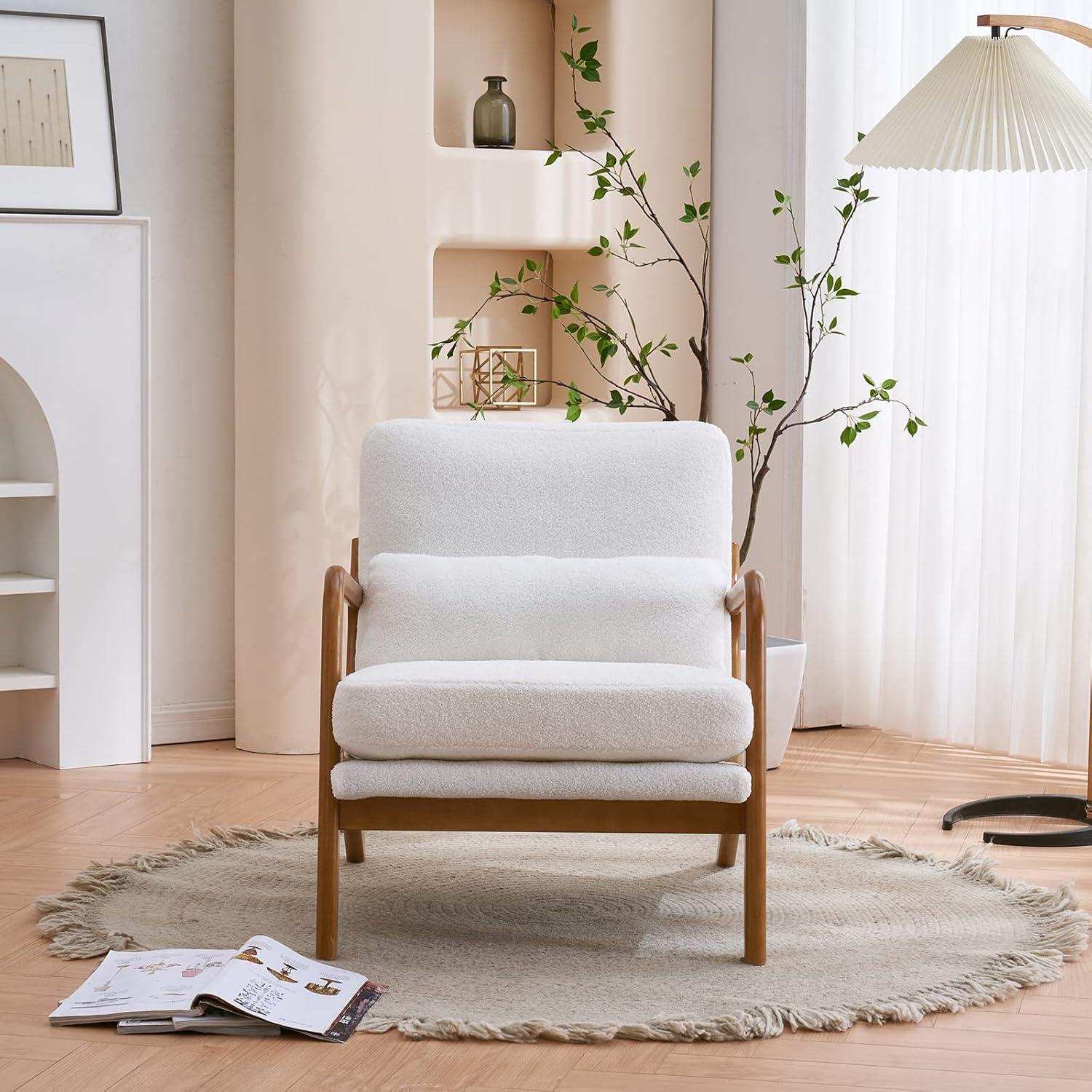 YODOLLA  Fabric Accent Chair Mid-Century Modern Upholstered Arm Chair Set of 2 for Living Room in White