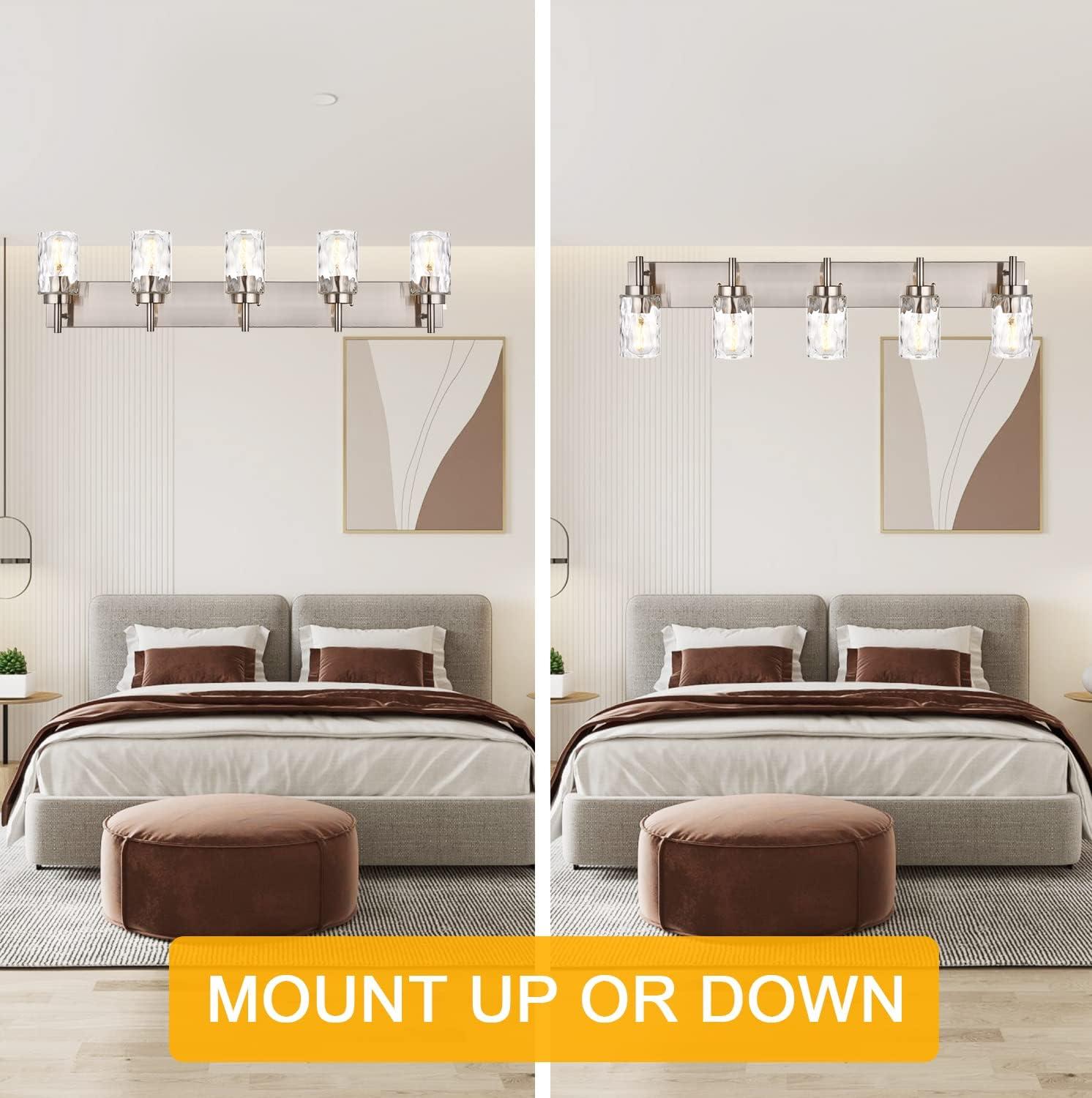 BONLICHT Transitional Vanity Lighting Fixtures Brushed Nickel with Clear Hammered Glass Shade,Farmhouse 5 Light Bathroom Lights Wall Sconces Contemporary Indoor Wall Mount Lights for Kitchen Sink