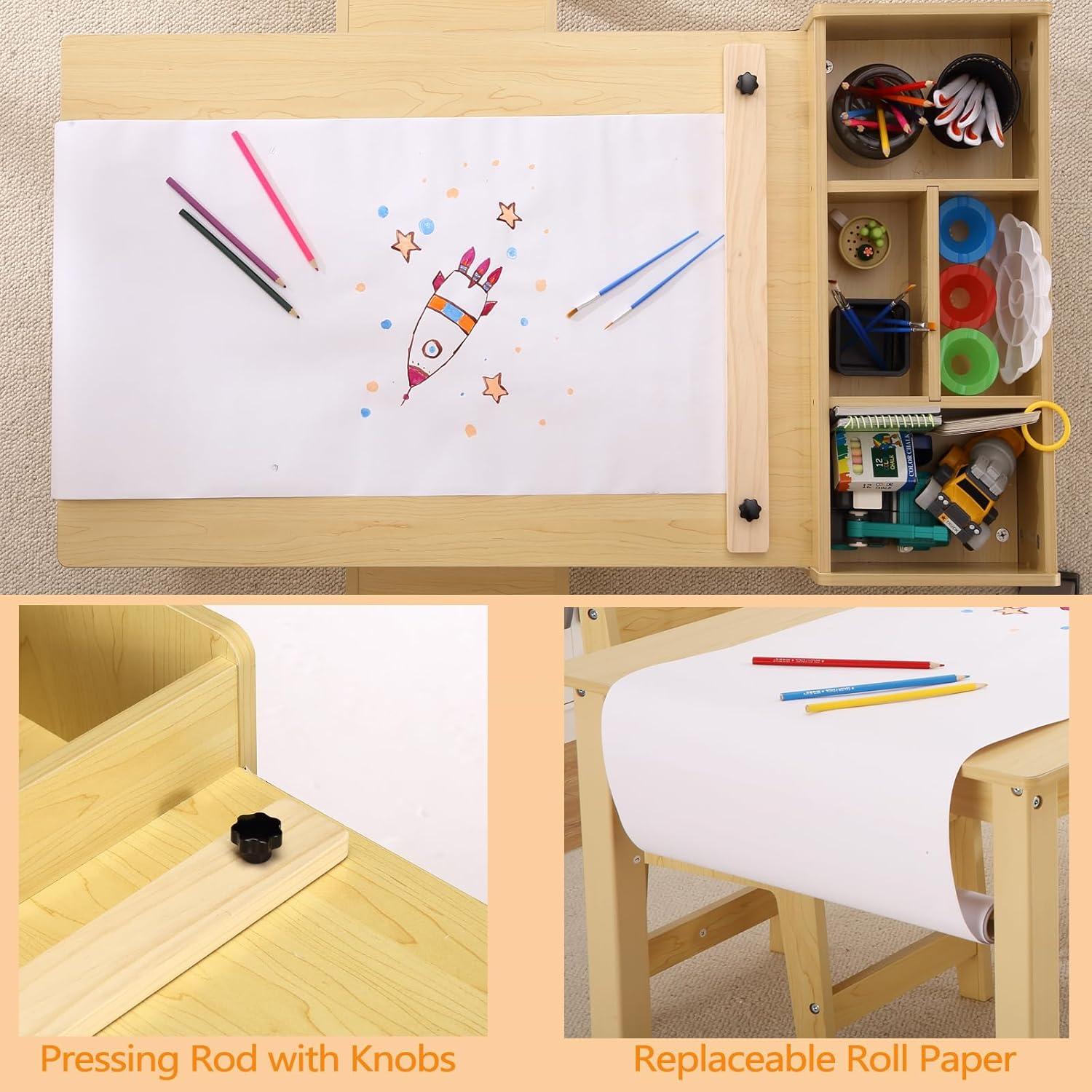 Children's Art Table Set with Chairs and Storage Shelves - Ideal for Crafting, Drawing, and Play in Nursery or Classroom