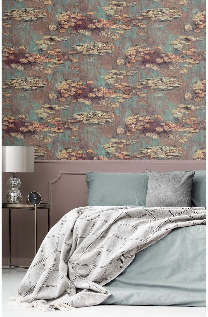 NextWall  Lily Pond Peel and Stick Wallpaper 20.5 in. W x 18 ft. L - Olive & Sky Blue