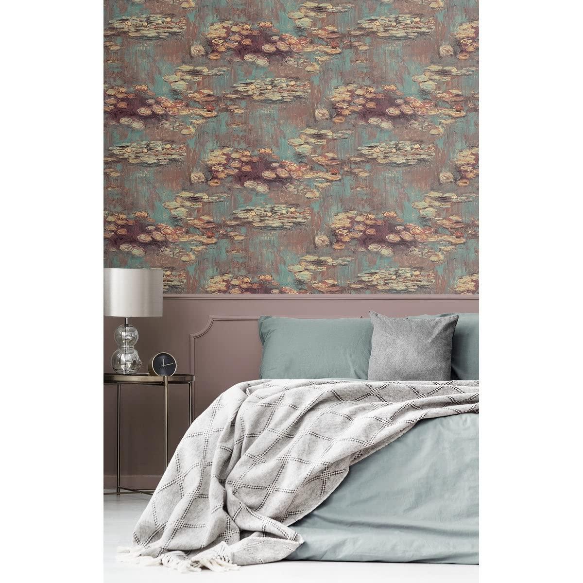 NextWall  Lily Pond Peel and Stick Wallpaper 20.5 in. W x 18 ft. L - Olive & Sky Blue