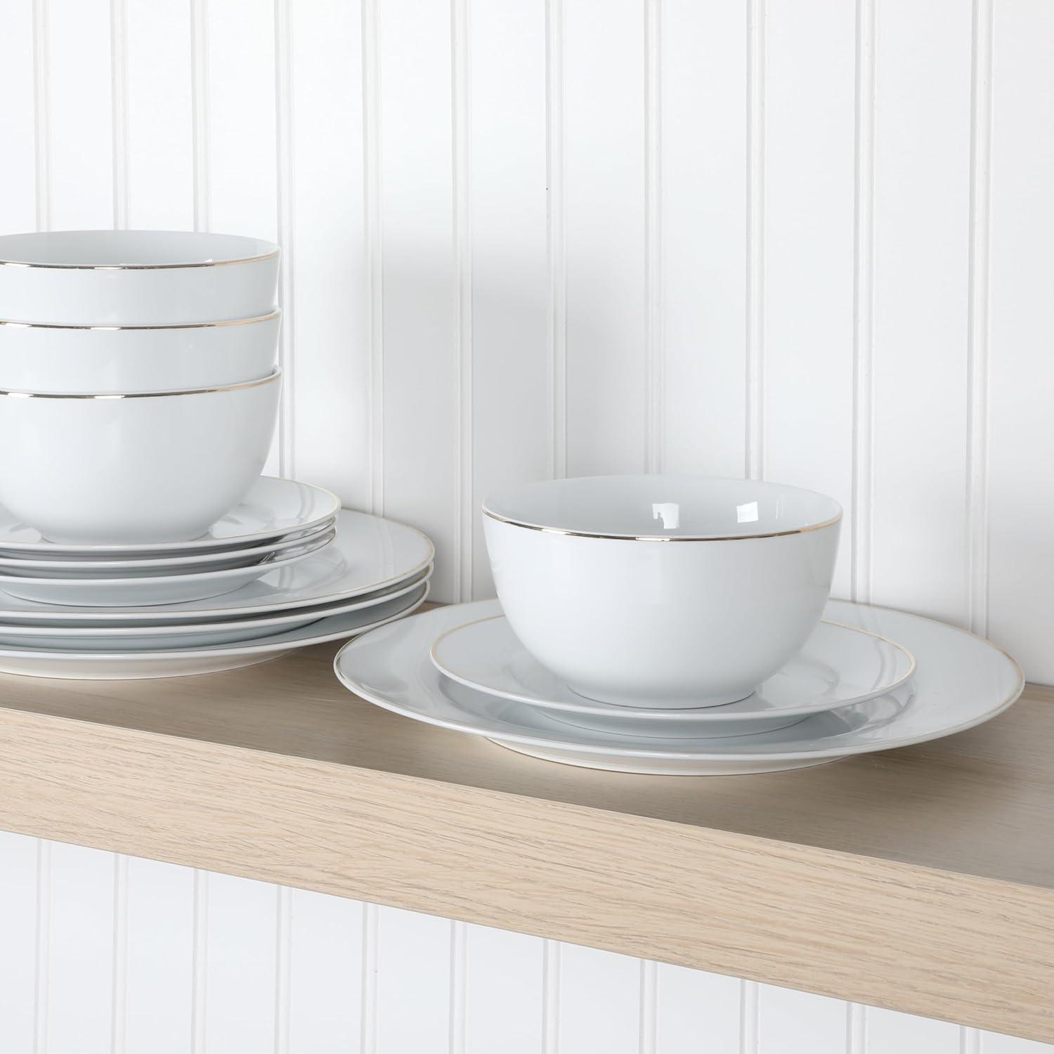 Martha Stewart Martha Stewart Gracie Lane High Fired Porcelain Plates and Bowls Set White w/ Gold Band