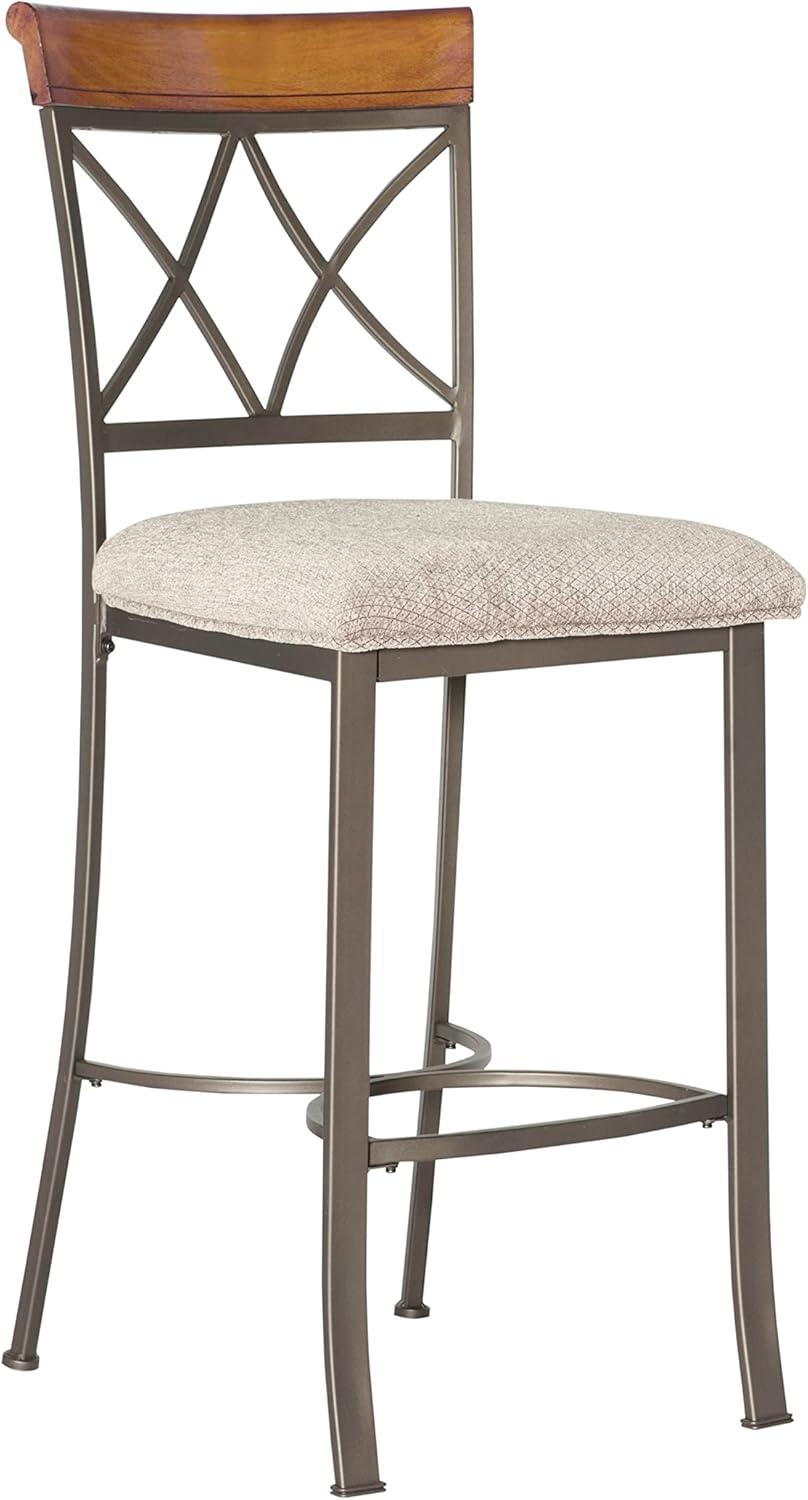 Linon Hamilton Metal Bar Stool Padded Beige Seat Wood Trim in Matte Pewter