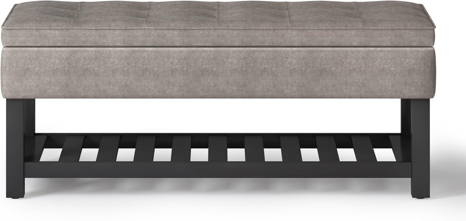 Gray Taupe Faux Leather Storage Ottoman Bench with Open Shelf