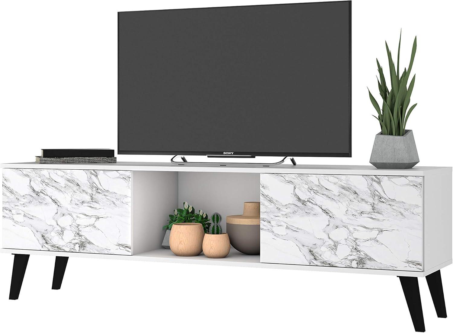 Doyers TV Stand for TVs up to 60" Brown - Manhattan Comfort: Entertainment Center with Open Shelves, Cable Management