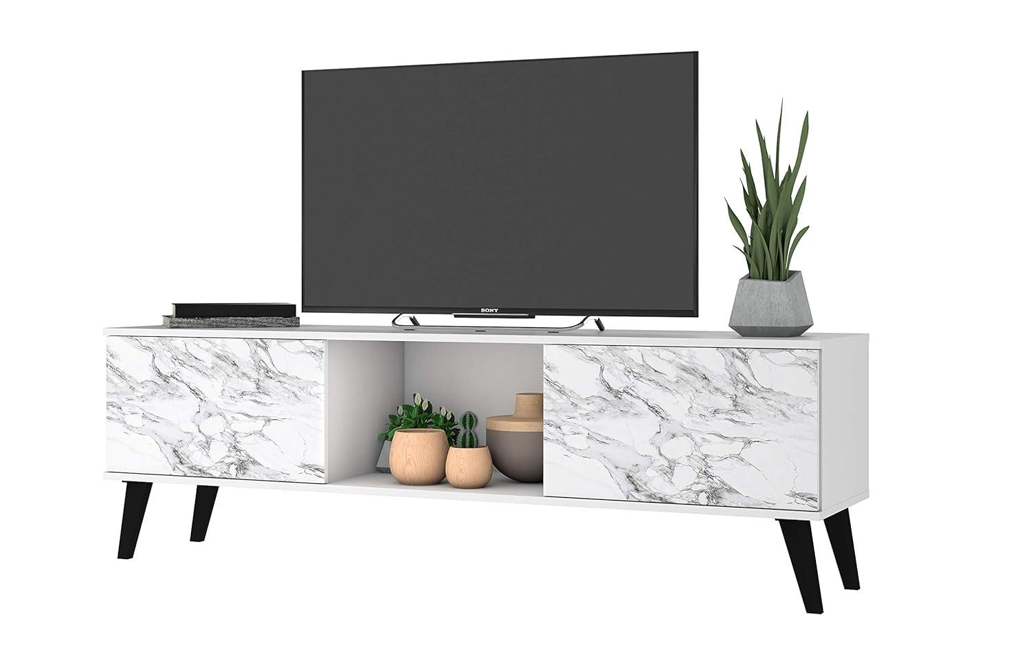 Doyers TV Stand for TVs up to 60" Brown - Manhattan Comfort: Entertainment Center with Open Shelves, Cable Management