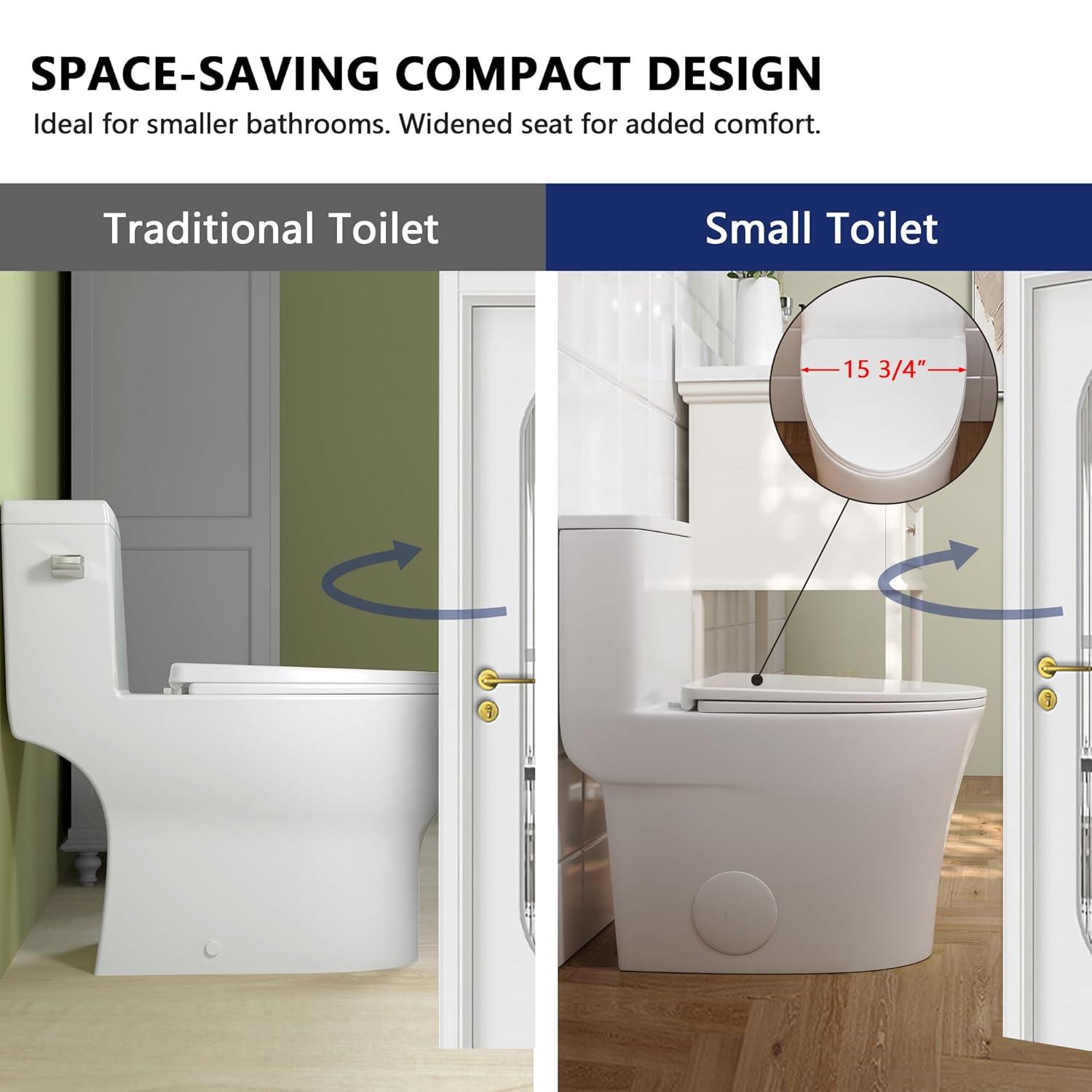 DeerValley Compact One Piece Toilet Elongated, Modern Toilet with Soft Close Seat Ceramic Glossy for Small Bathroom Space