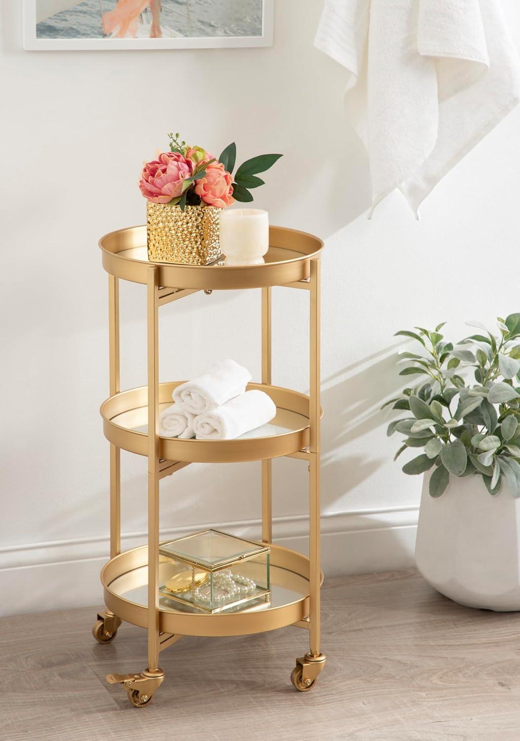 Kate and Laurel Celia Round Metal Bar Cart, 15.25x15.25x28.25, Gold
