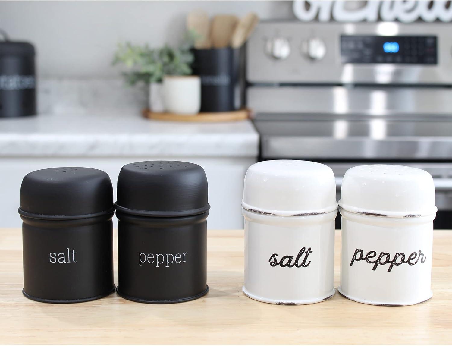 AuldHome Design Black Salt and Pepper Shaker Set; Modern Farmhouse Retro Style Shaker Set