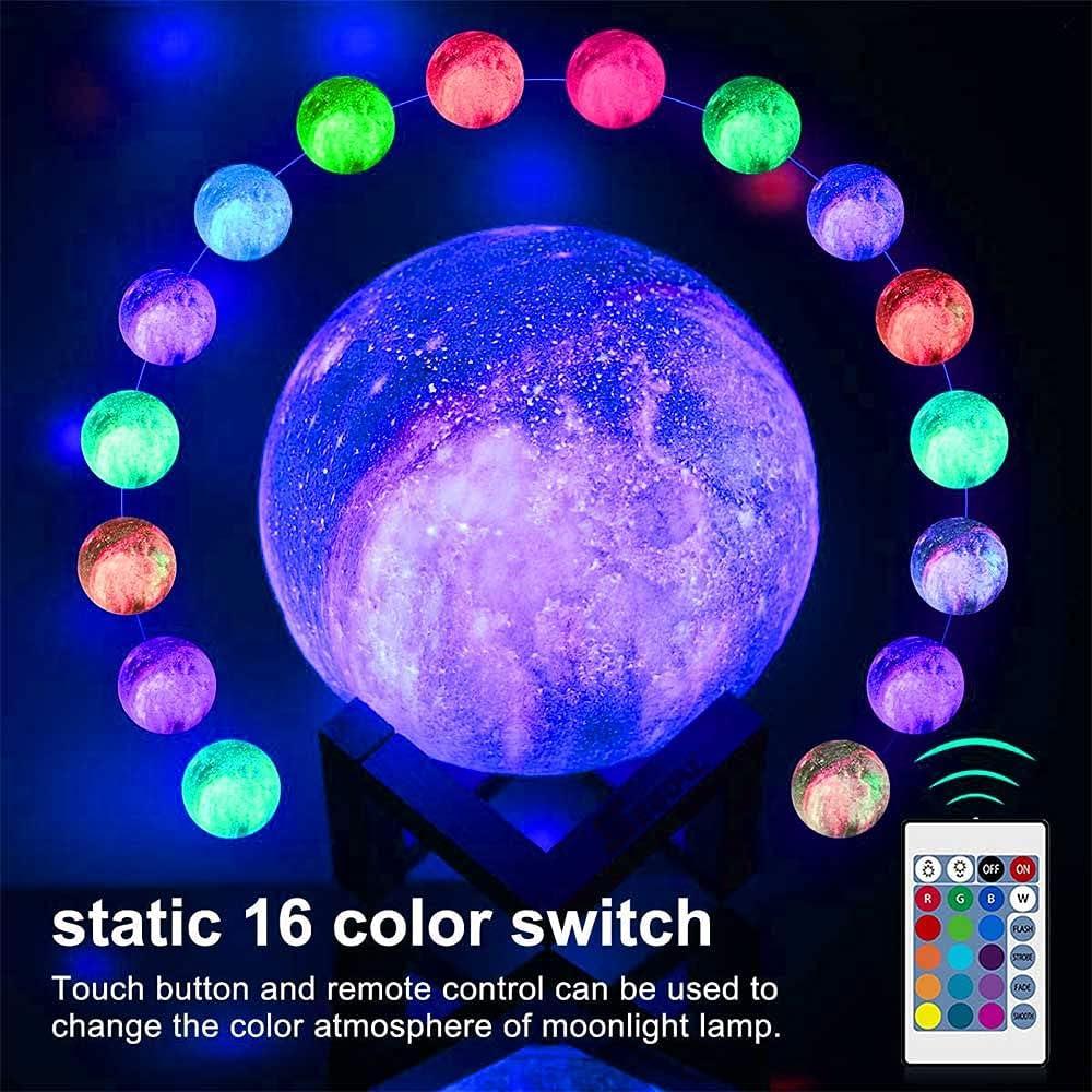 WBM LLC Himalayan Glow 3D galaxy Moon Lamp, 16 Multi-Color LEDs, Unique Idle Gift for Girls, Women