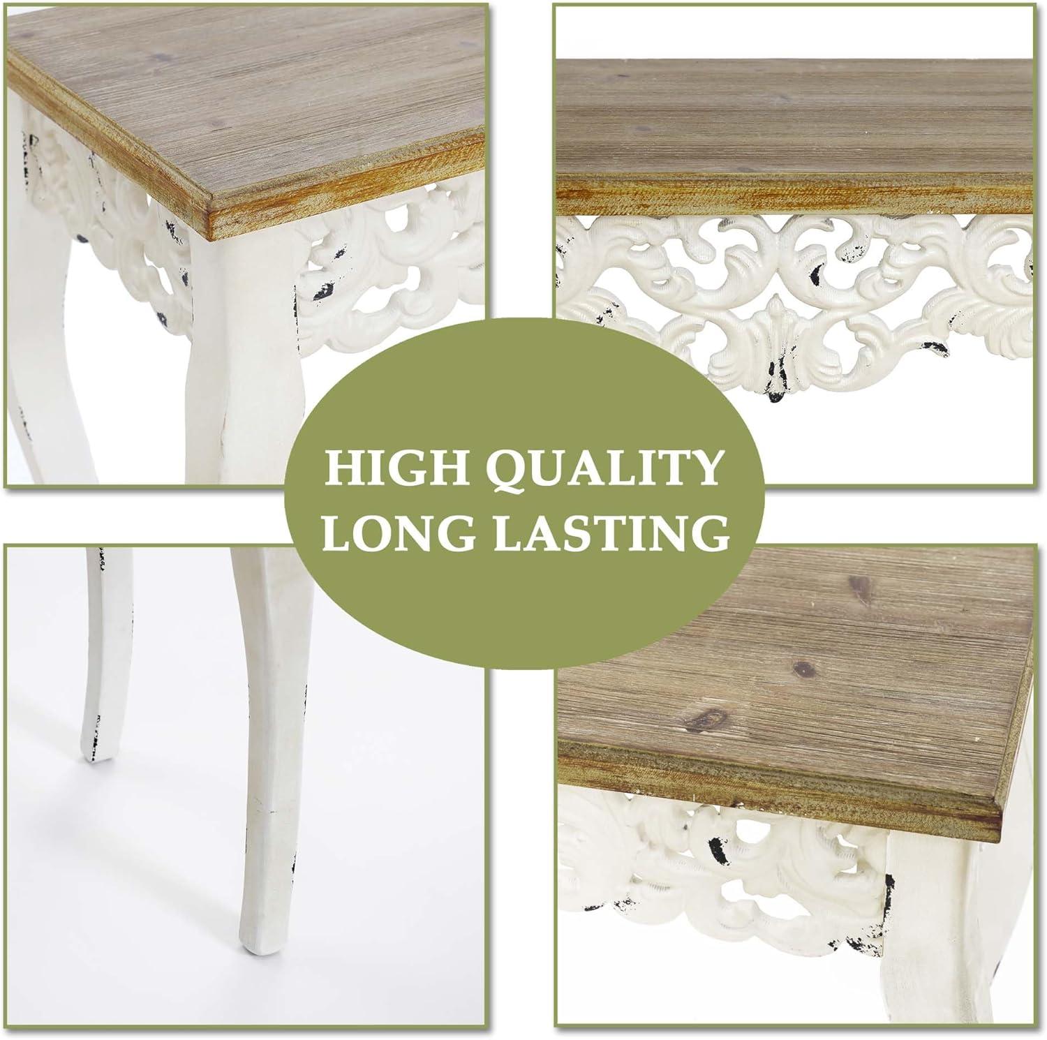 LuxenHome Victorian Off White and Natural Wood Console and Entry Table Off-White