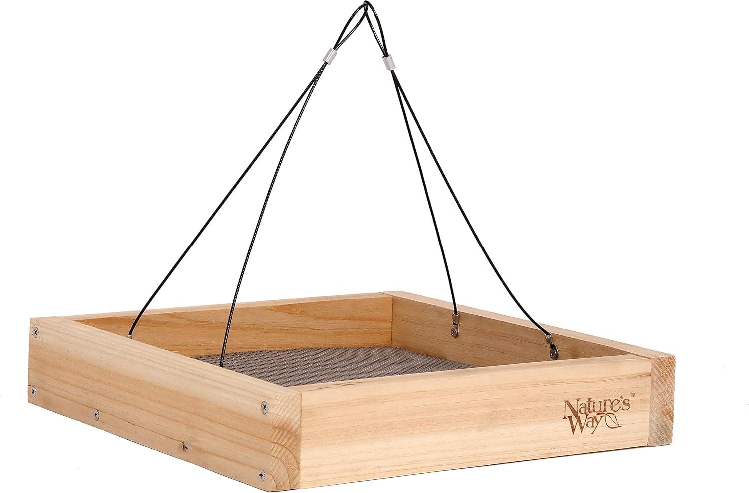Nature's Way Cedar Tray Bird Feeder: Weather-Resistant Wood, No Assembly, 12x12 Hanging Design