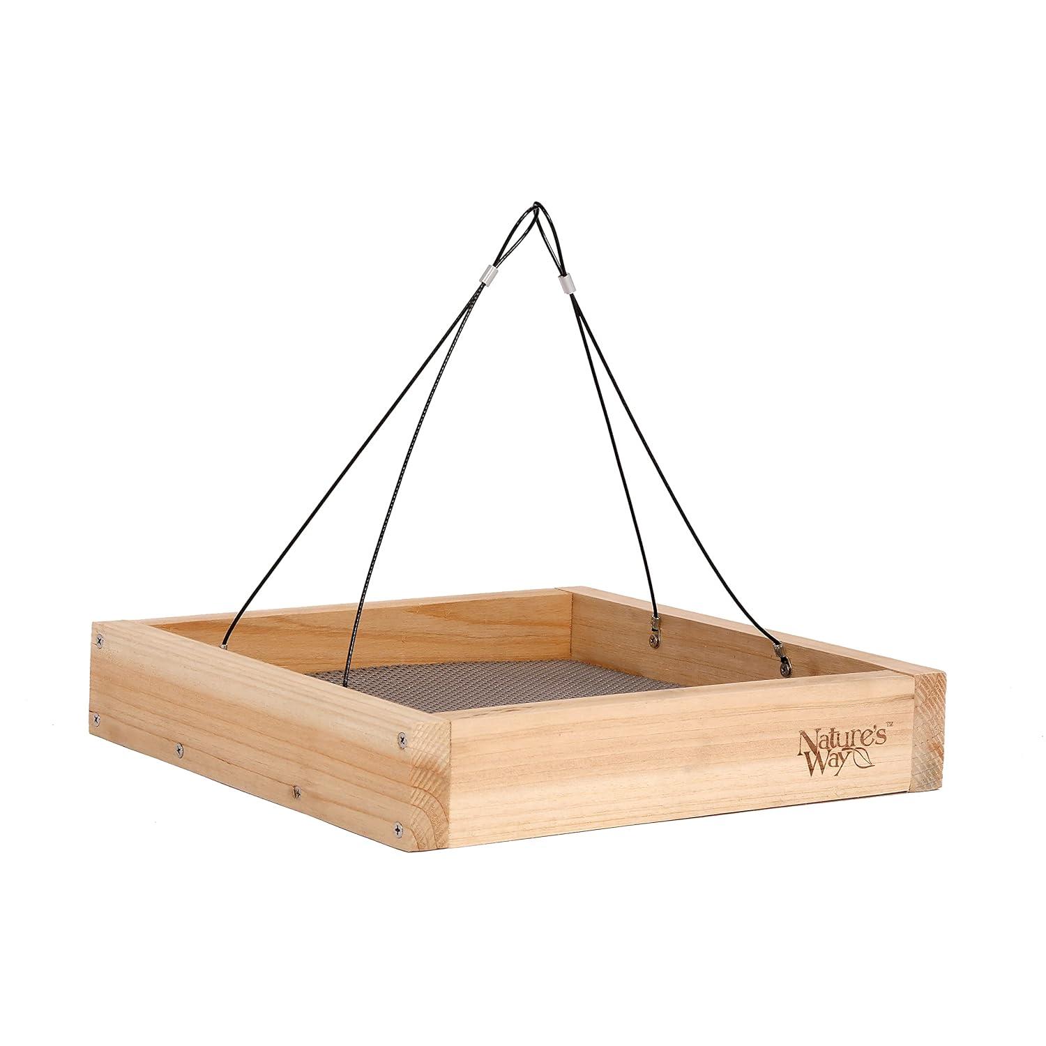 Nature's Way Cedar Tray Bird Feeder: Weather-Resistant Wood, No Assembly, 12x12 Hanging Design