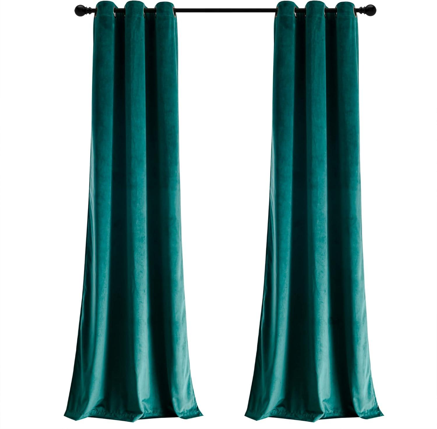 Prima Velvet Solid Light Filtering Grommet Window Curtain Panels Teal Green 38X84 Set