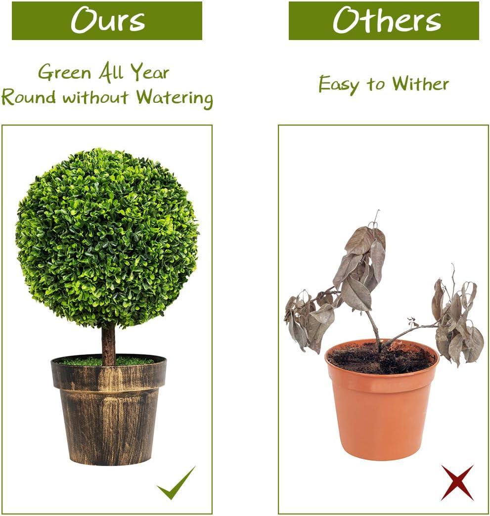 22’’ Faux Boxwood Topiary Ball Tree Set of 2, Artificial Plants Outdoor Weather Resistant, Cement-Filled Potted Bushes, Evergreen Topiary Trees Artificial for Porch Decoration Indoor Outdoor