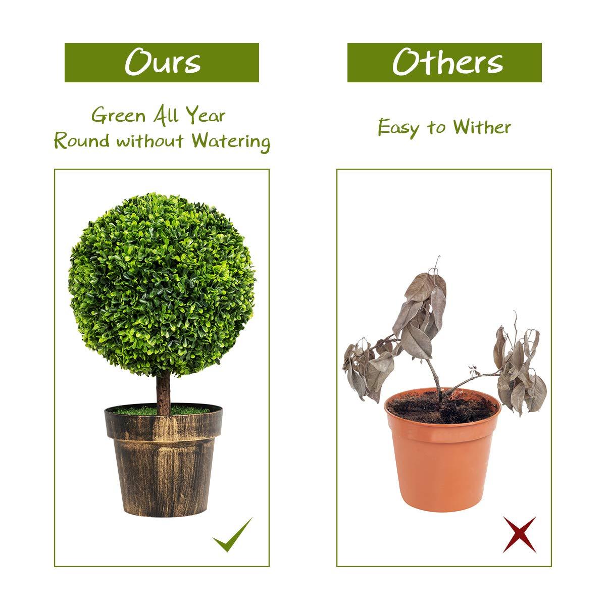 22’’ Faux Boxwood Topiary Ball Tree Set of 2, Artificial Plants Outdoor Weather Resistant, Cement-Filled Potted Bushes, Evergreen Topiary Trees Artificial for Porch Decoration Indoor Outdoor