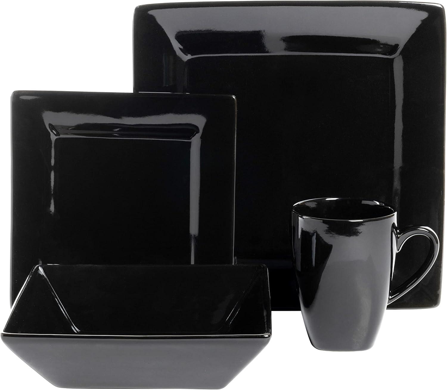 10 Strawberry Street Nova Square 40 Piece Stoneware Dinnerware Set, Black