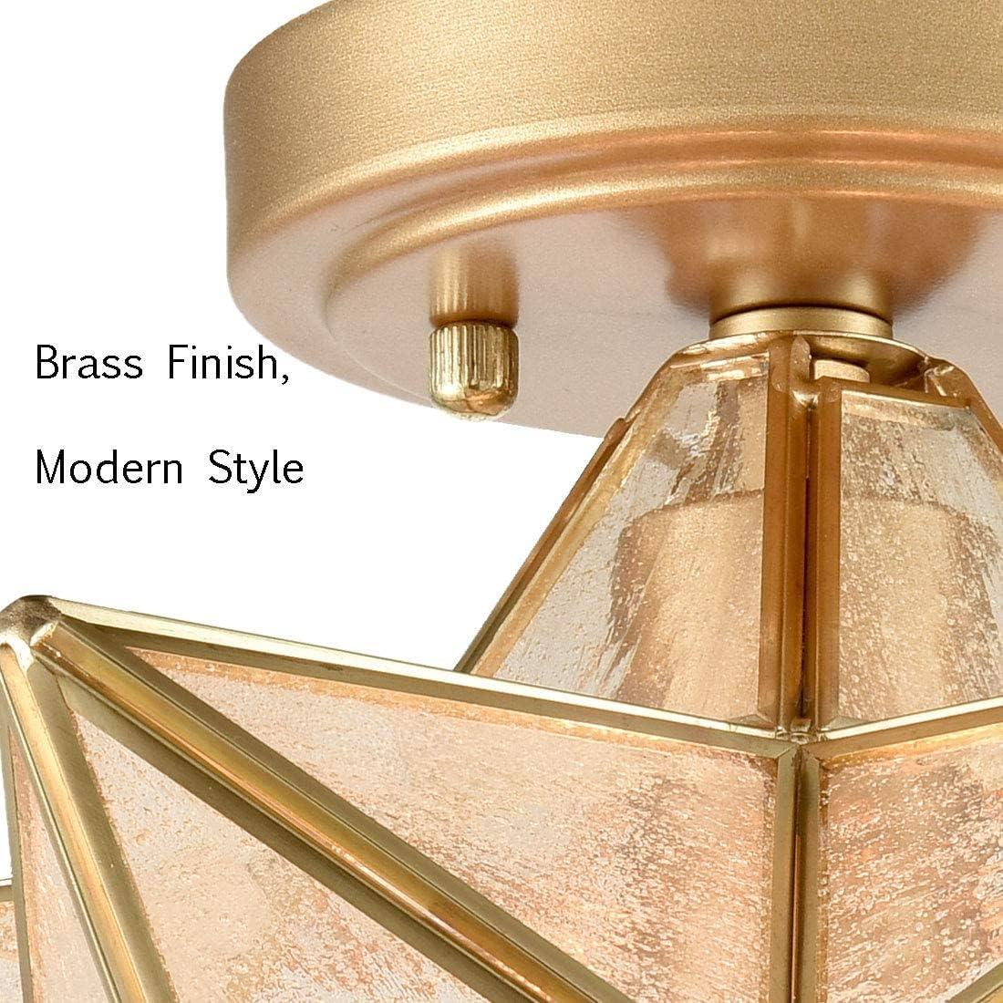 TANMAO  10-Inch Moravian Star Ceiling Light, Boho Moroccan Lamp with Seeded Glass Shade, Moravian Star Ceiling Light Modern Brass Flush Mount Lights for Office, Living Room, Dining Room, Kitchen