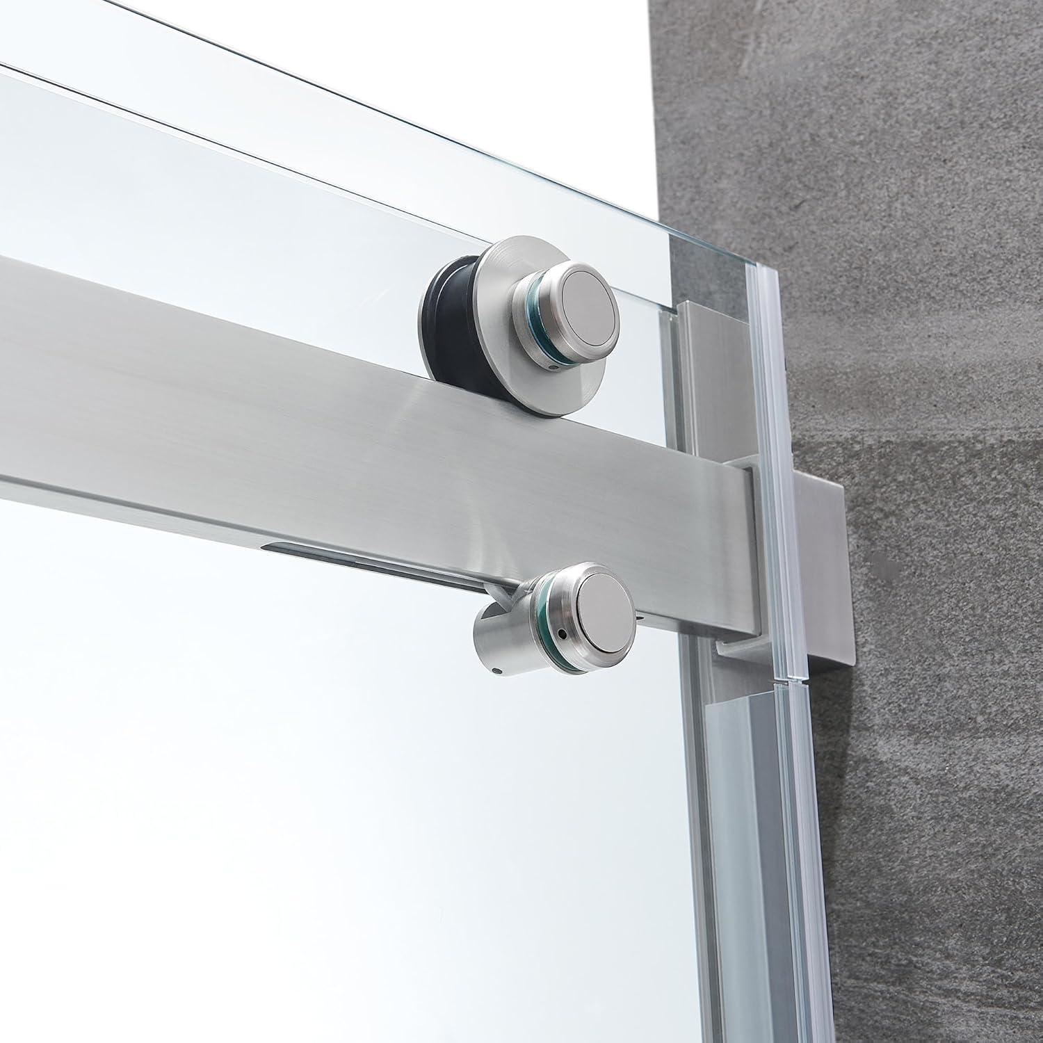 OVE Decors Bel Soft Close Satin nickel 72-in W x 78.75-in H Frameless Clear Glass Sliding Soft Close Shower door