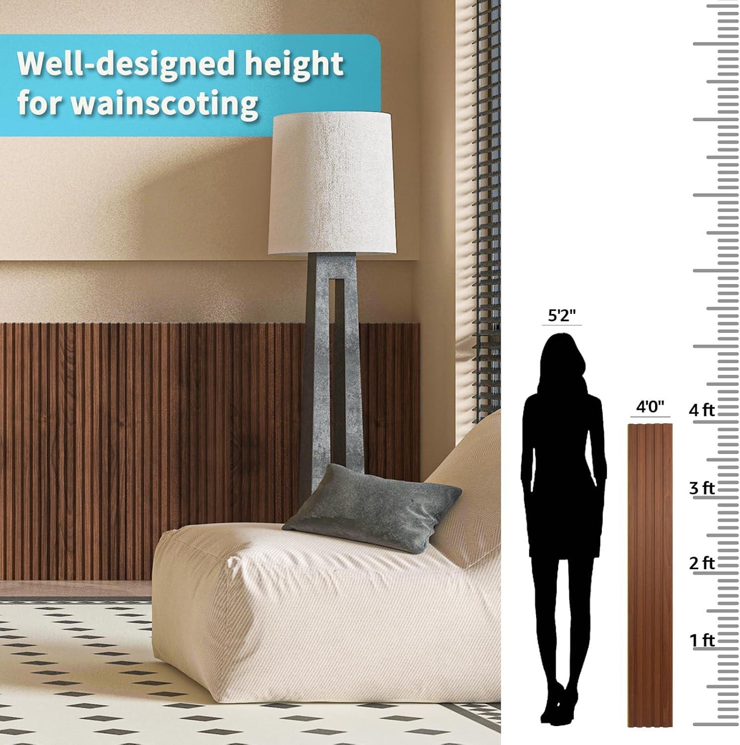 Art3d WPC Wainscoting Panels, 16-Pack 48 x 6 Inch 3D Wall Accents for Interior Wall Decor, Living Room, Bedroom, Teak