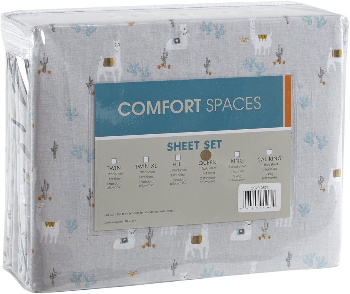 Comfort Spaces 100% Cotton Twin Sheet Set 3-Pieces Gray Lama Lightweight Breathable All Season Cozy Sheet Set