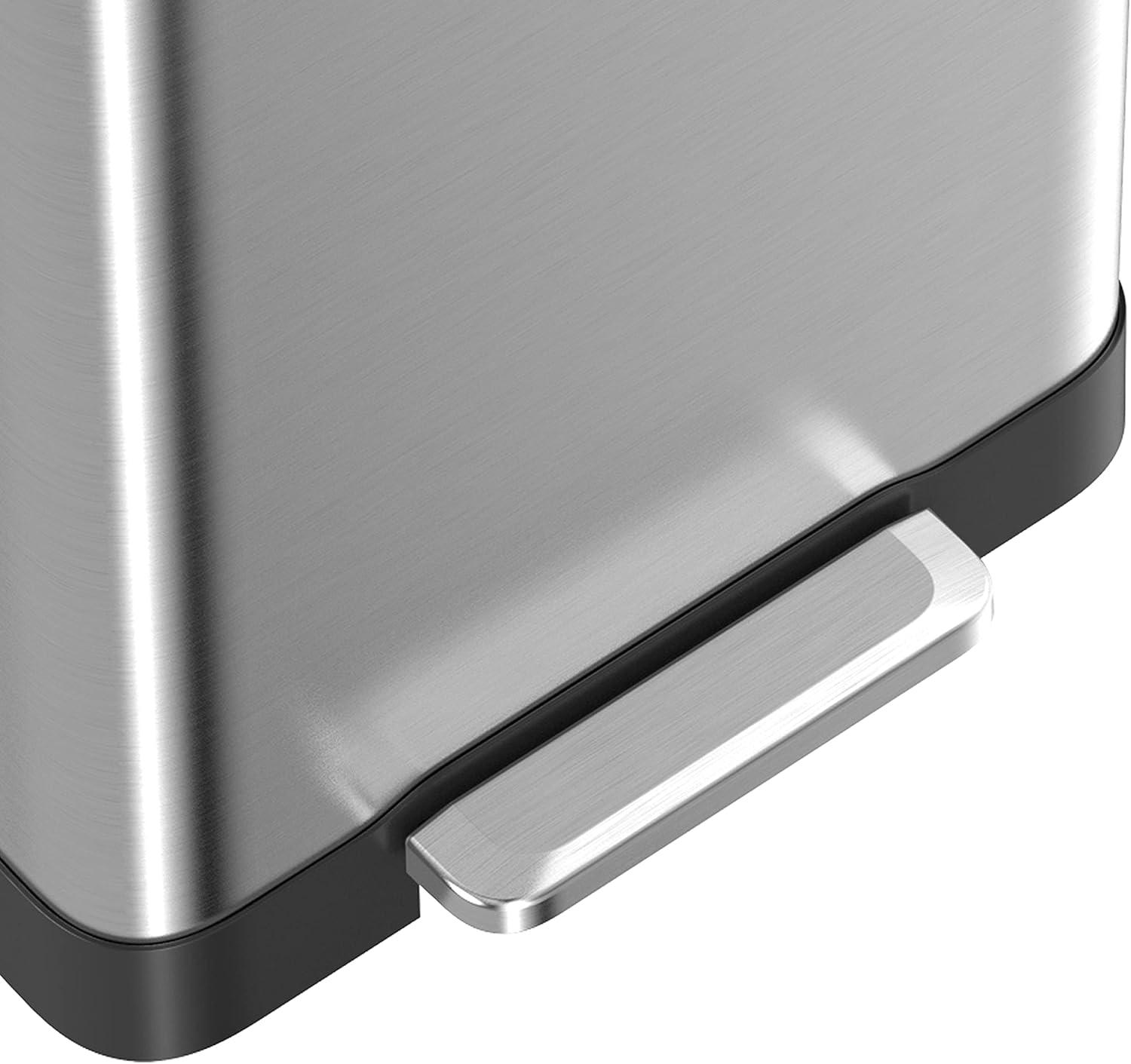 QUALIAZERO 20 GAL/75L, RECTANGLE SHAPE, STAINLESS STEEL STEP-ON CAN, WITH SOFT CLOSE LID, BRUSH FINISH