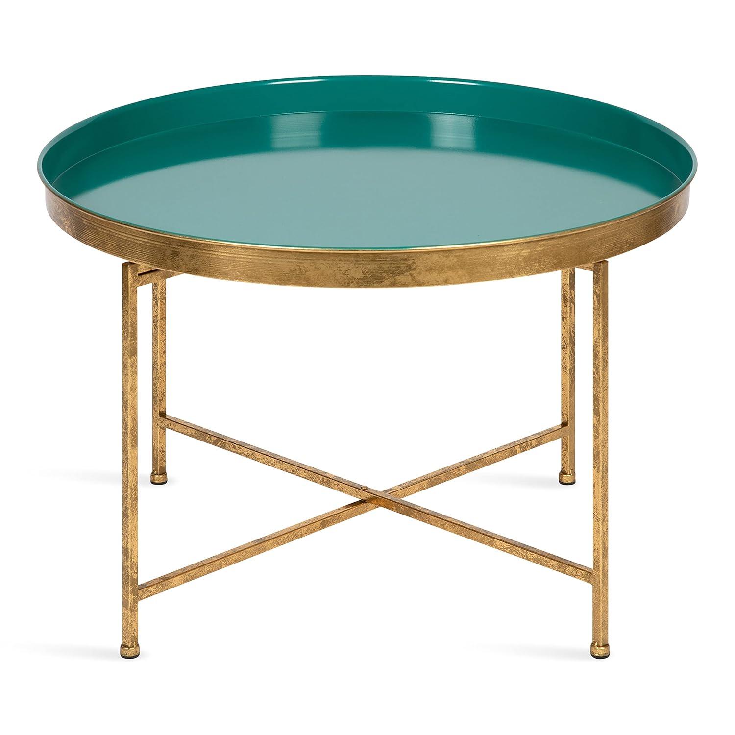 Kate and Laurel Celia Round Metal Coffee Table, 28.25x28.25x19, Teal and Gold