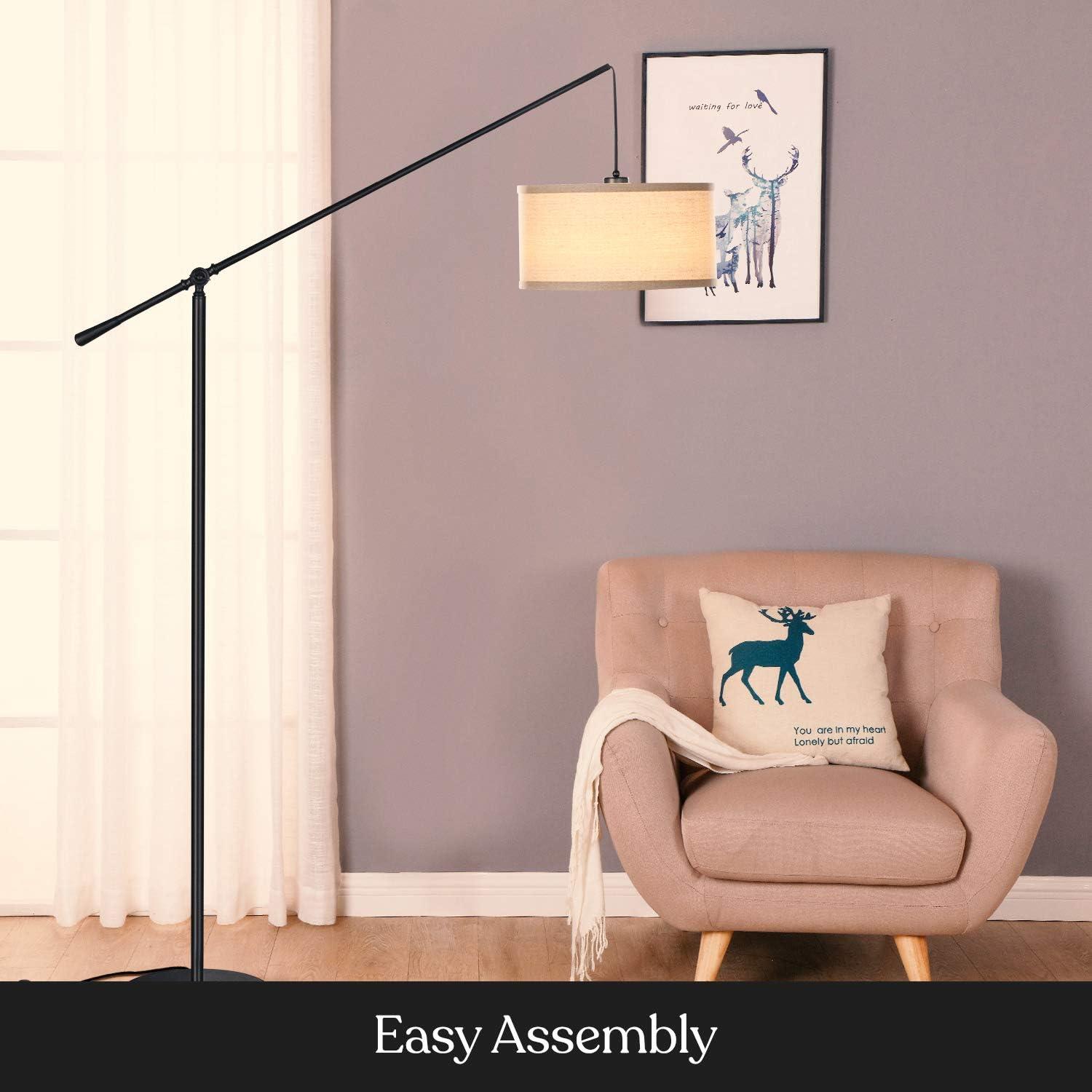 Brightech Hudson 70 in. Modern Height Adjustable LED Floor Lamp with Beige Fabric Drum Shade