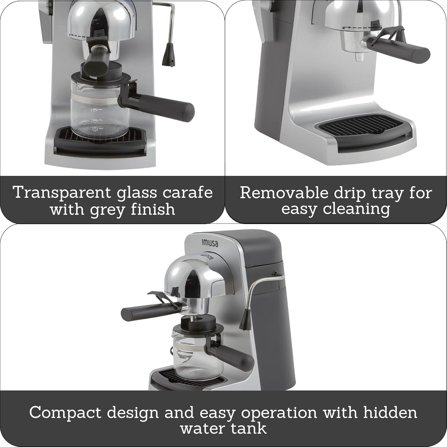 IMUSA GAU-18215 4 Cup Bistro Electric Espresso/Cappuccino Maker with Carafe, Silver