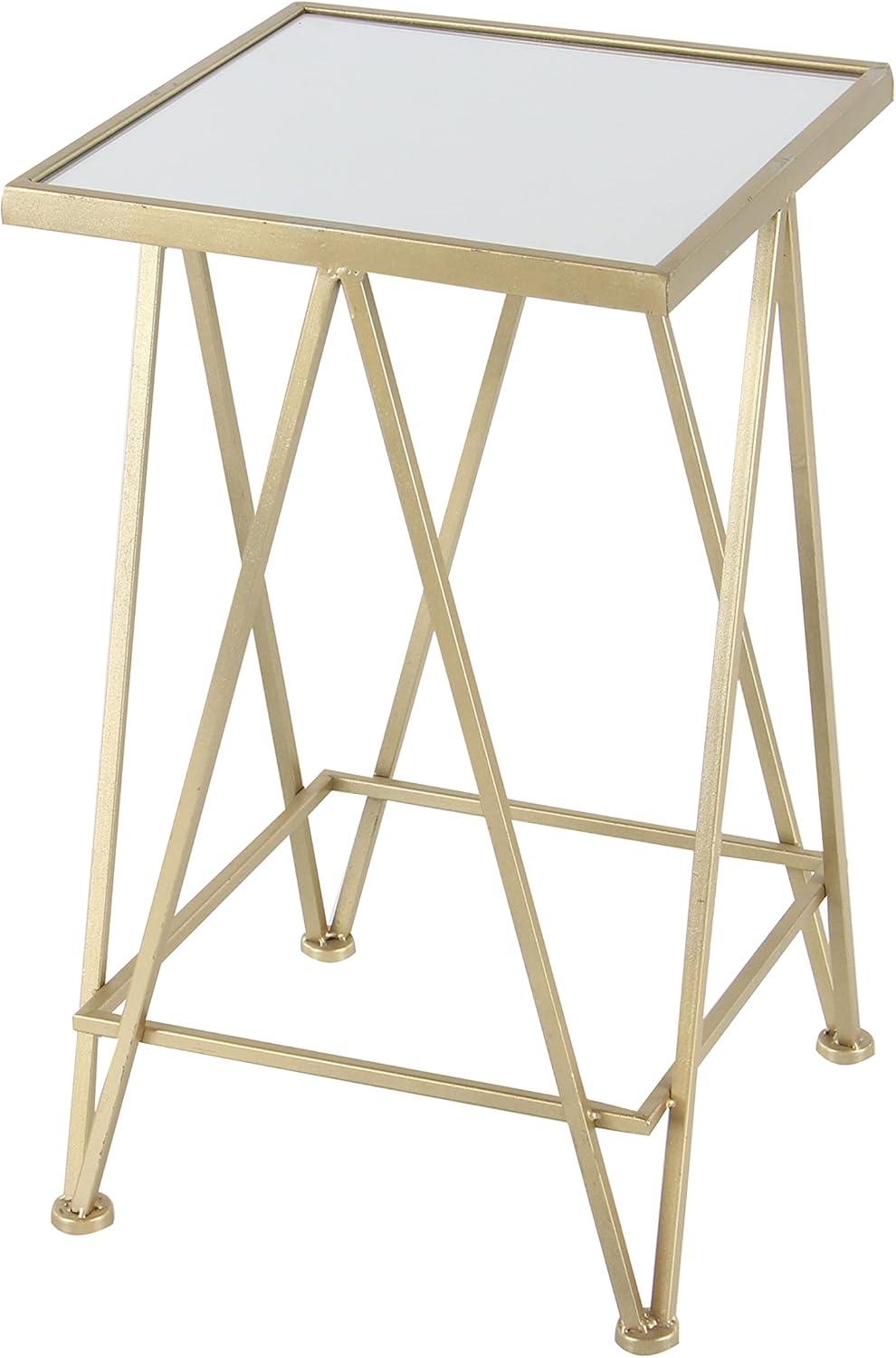 DecMode 15" x 26" Gold Metal Accent Table with Mirrored Glass Top, 2-Pieces