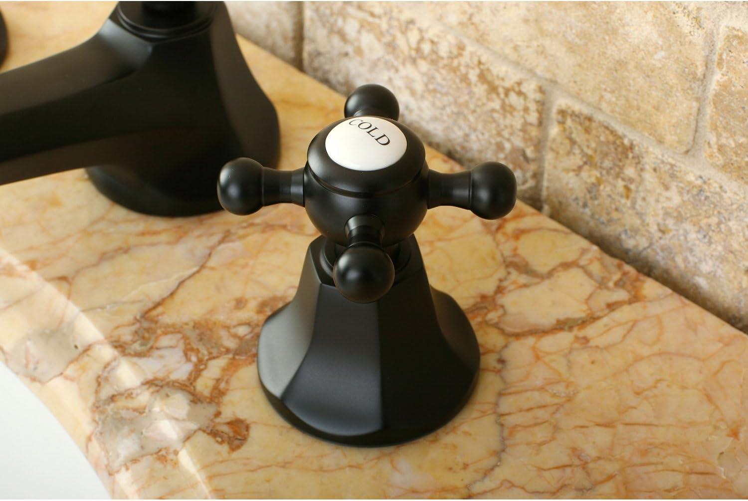 Kingston Brass Metropolitan Two-Handle 3-Hole Deck Mount Widespread Bathroom Faucet with Brass Pop-Up Drain