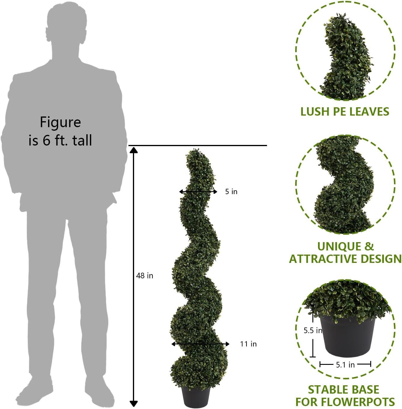 Goplus 4FT Artificial Spiral Boxwood Topiary Tree, 2 Pack Greenery Large Faux Plant in Cement-Filled Plastic Pot, Tall Fake Plant for Indoor Outdoor Home Front Porch Decor