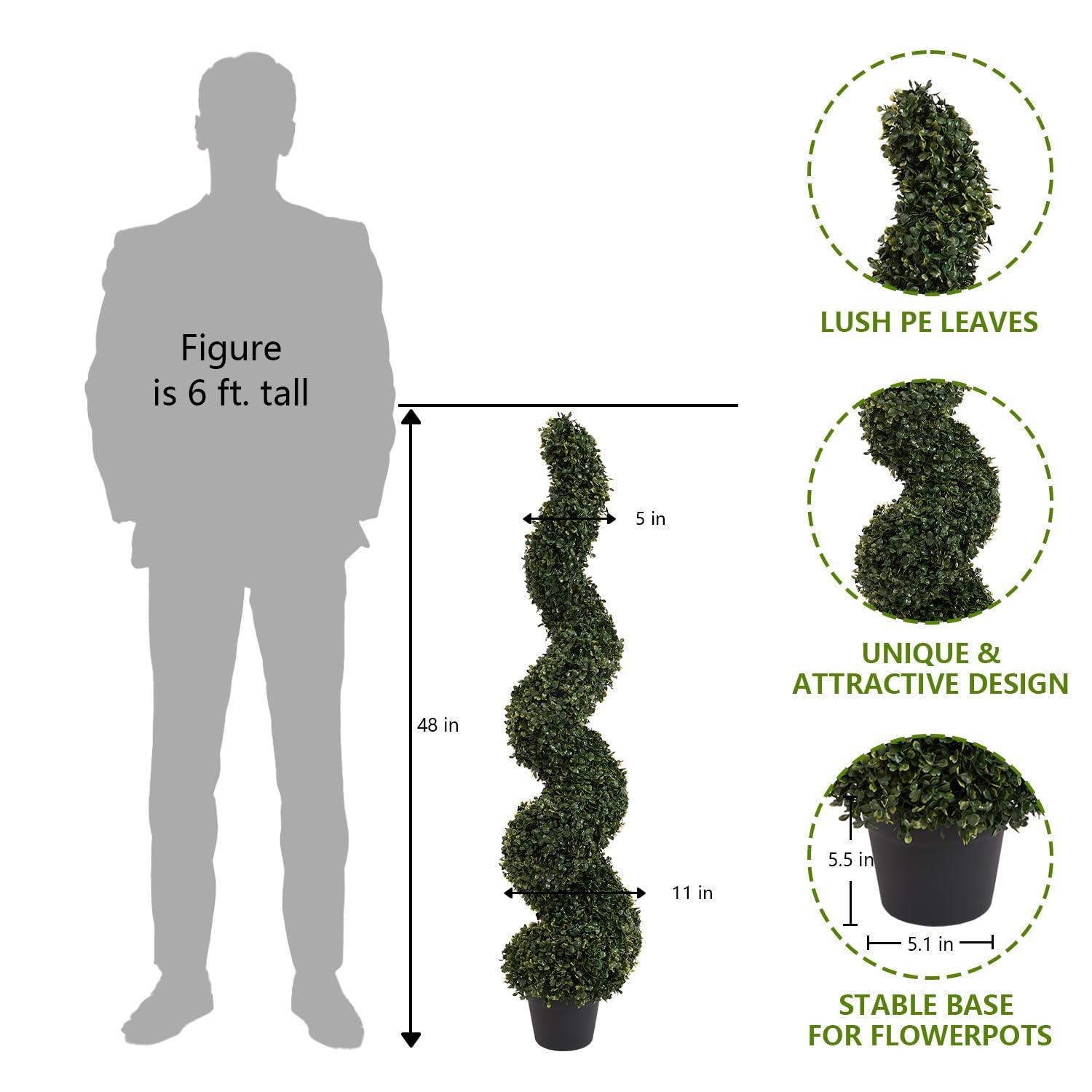 Goplus 4FT Artificial Spiral Boxwood Topiary Tree, 2 Pack Greenery Large Faux Plant in Cement-Filled Plastic Pot, Tall Fake Plant for Indoor Outdoor Home Front Porch Decor