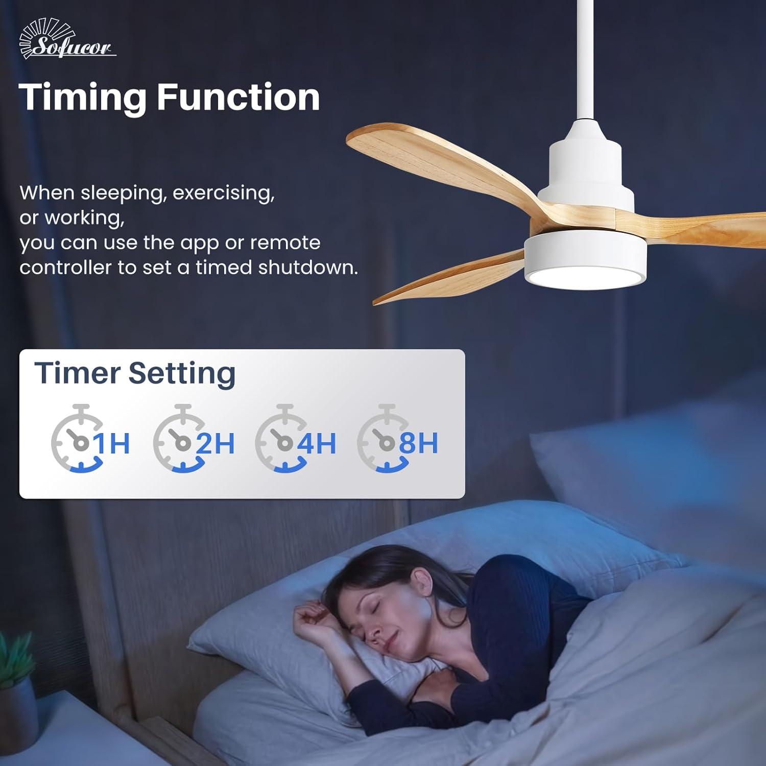 Sofucor 48" Wood Ceiling Fan with Light and Remote Control