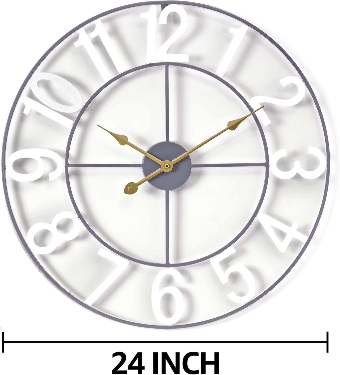 Sorbus Large Metal Numerical Wall Clock for Living Room Decor (White, 24" Diameter)