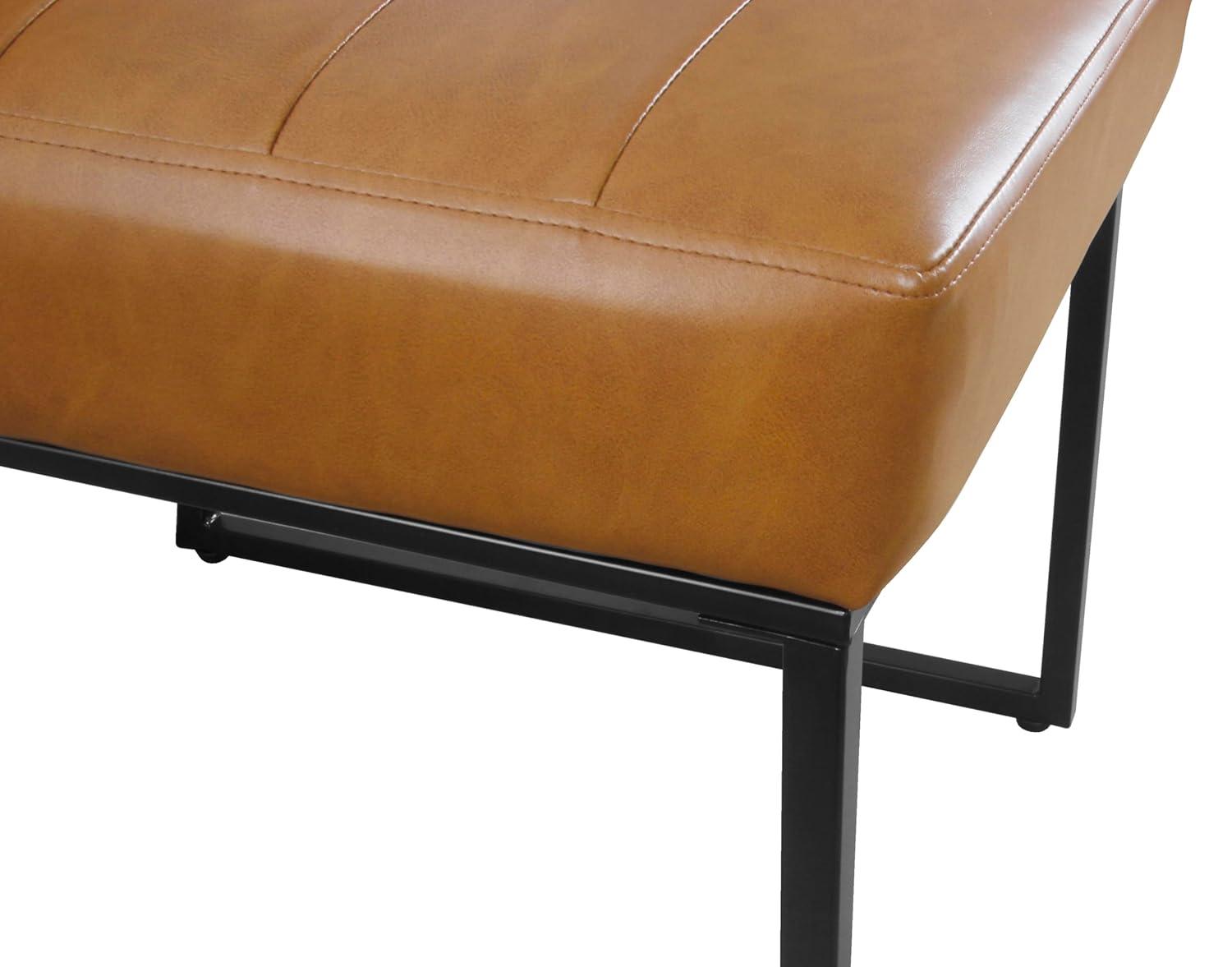 Channeled Metal Dining Chair Carmel Faux Leather - HomePop: Modern Upholstered, Spot Clean, 250lb Capacity