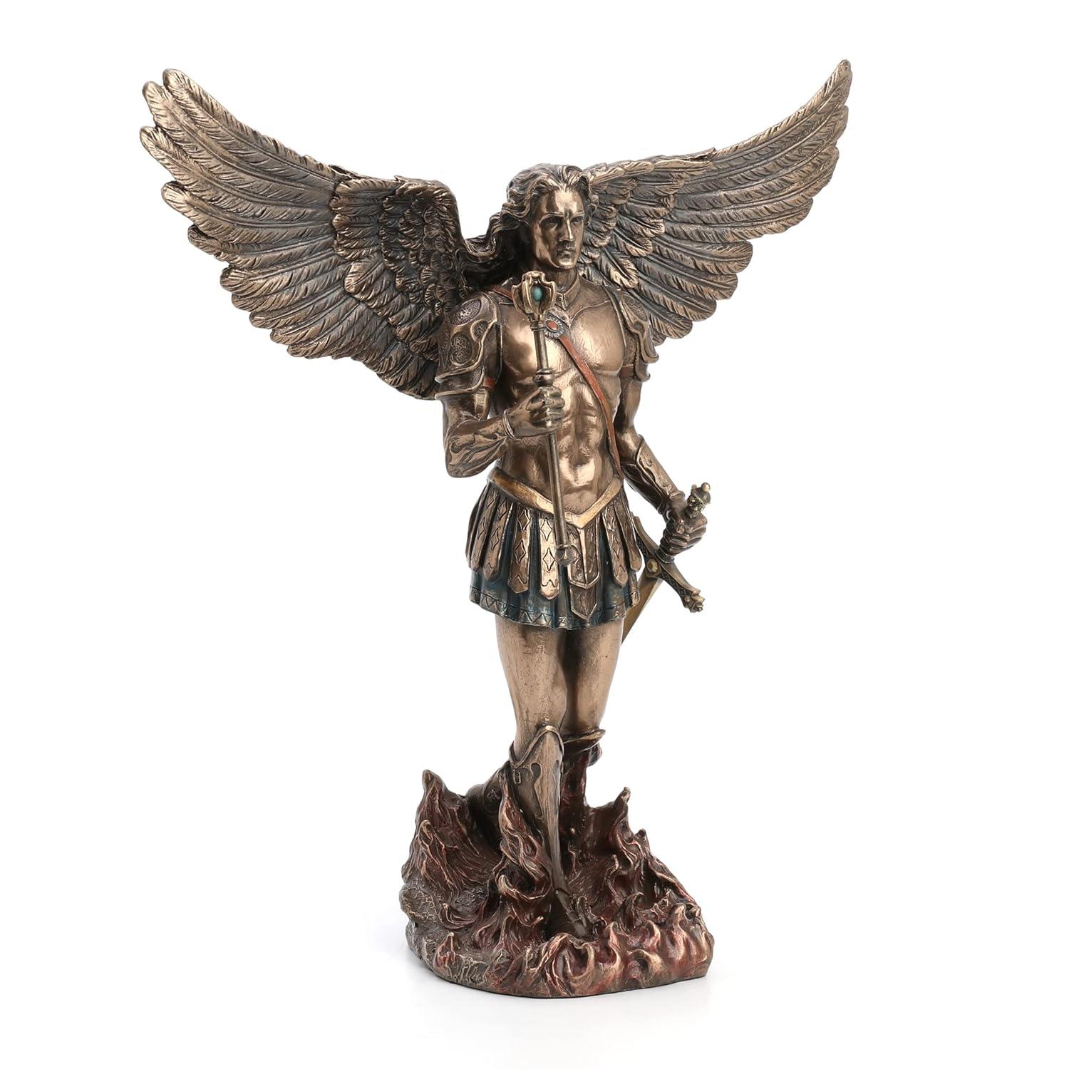 Trinx 11.42 inches Height Cold Cast Bronze  Archangel Saint Michael and the Dragon Bronze Finish Figurine
