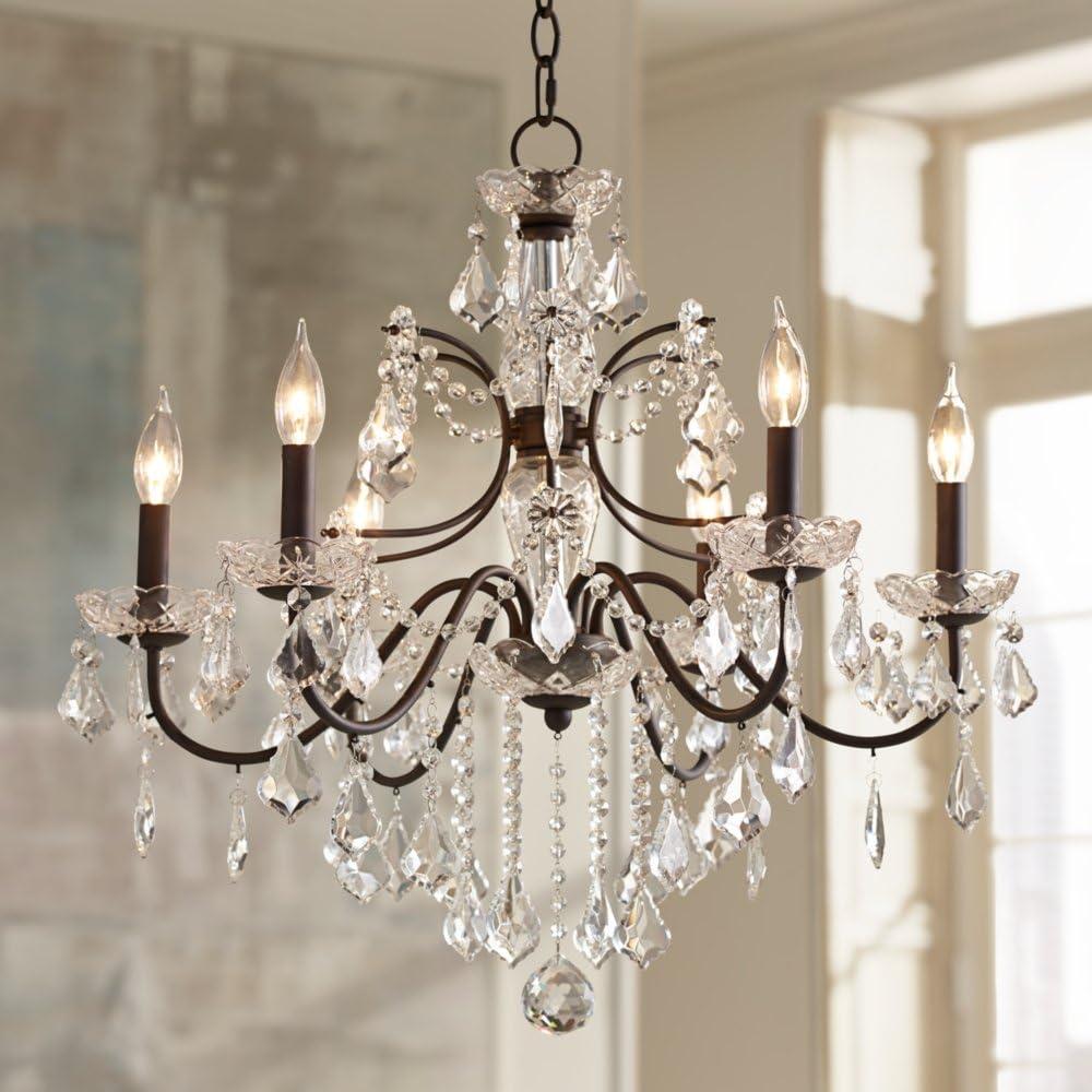 Vienna Full Spectrum DeMallo Dark Bronze Chandelier 26" Wide French Scroll Arm Clear Crystal 6-Light Fixture for Dining Room Home Foyer Kitchen Island