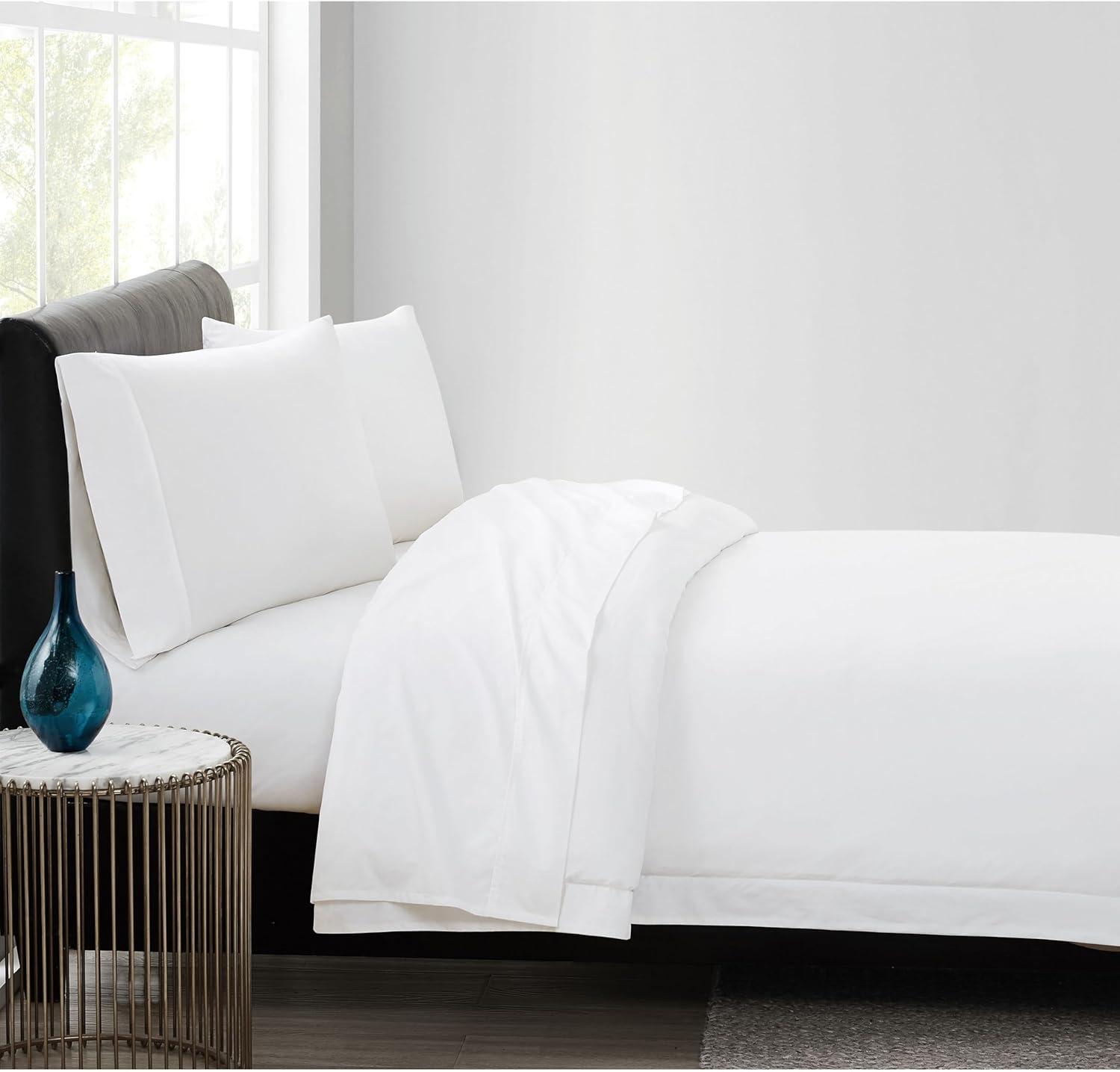 King Size White Cotton Percale 3 Piece Duvet Set