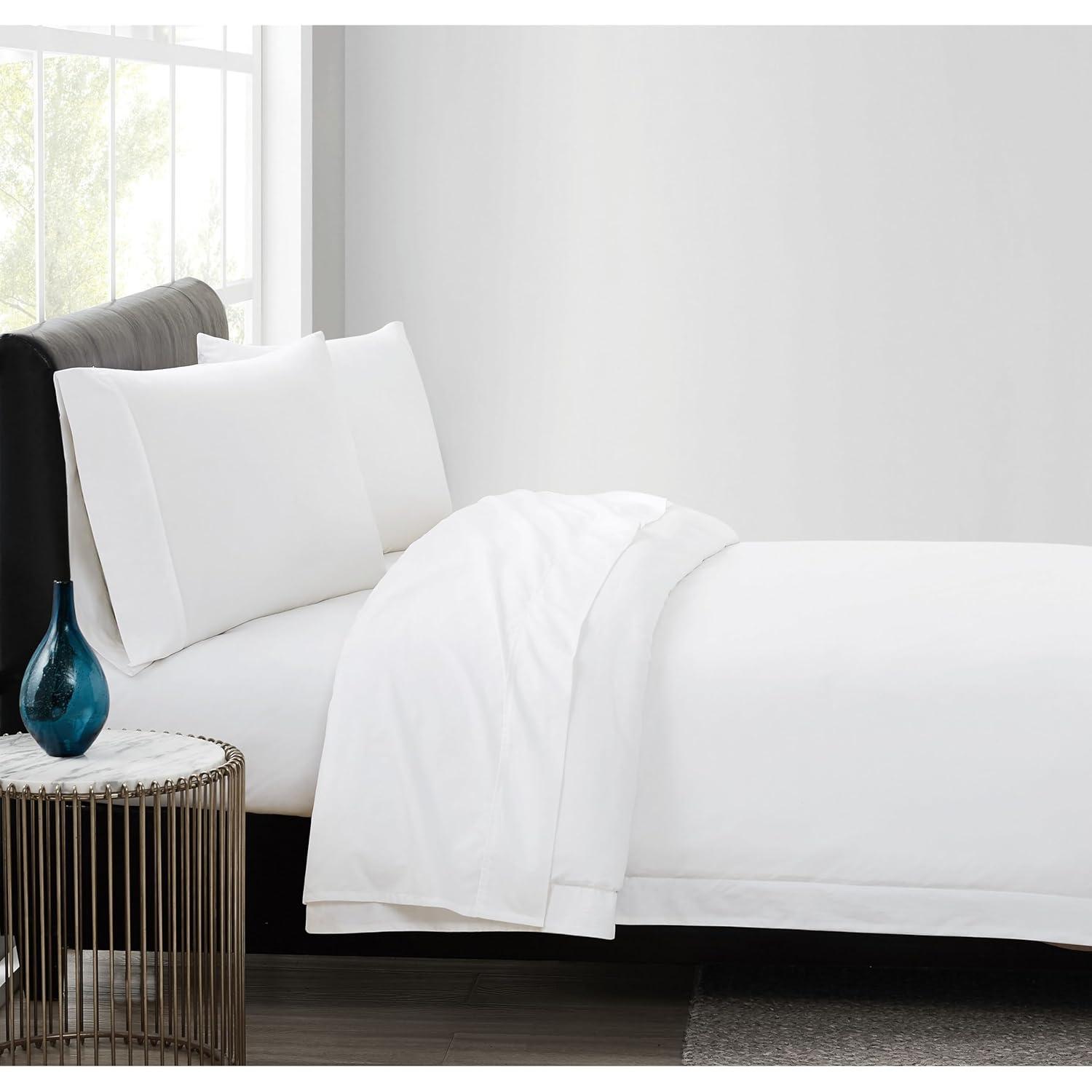 King Size White Cotton Percale 3 Piece Duvet Set