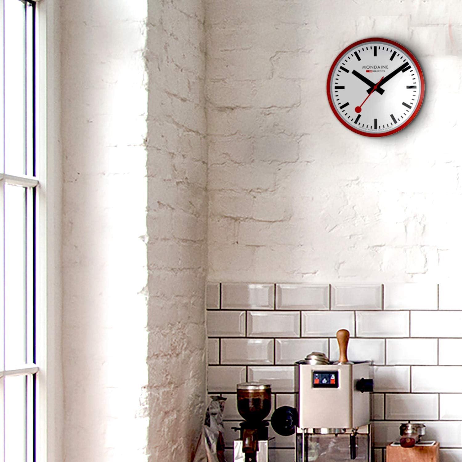 Mondaine - Wall Clock A990.Clock.11SBC 25cm - Official Swiss Railways Clock - Red Second Hand Red Aluminium Casing - Dust Resistant Wall Clocks - Made in Switzerland