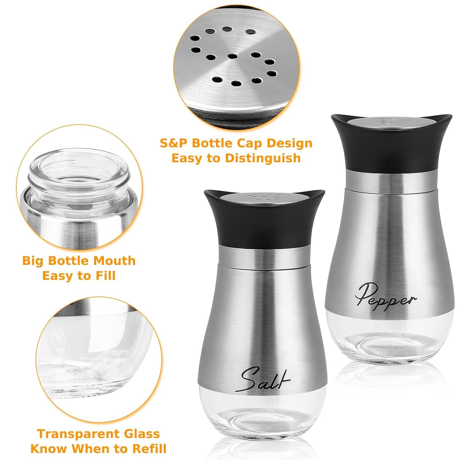 Juvale Stainless Steel Salt and Pepper Shakers Set with Glass Bottom, Perforated "S" and "P" Caps - Modern Kitchen Decor (4oz)