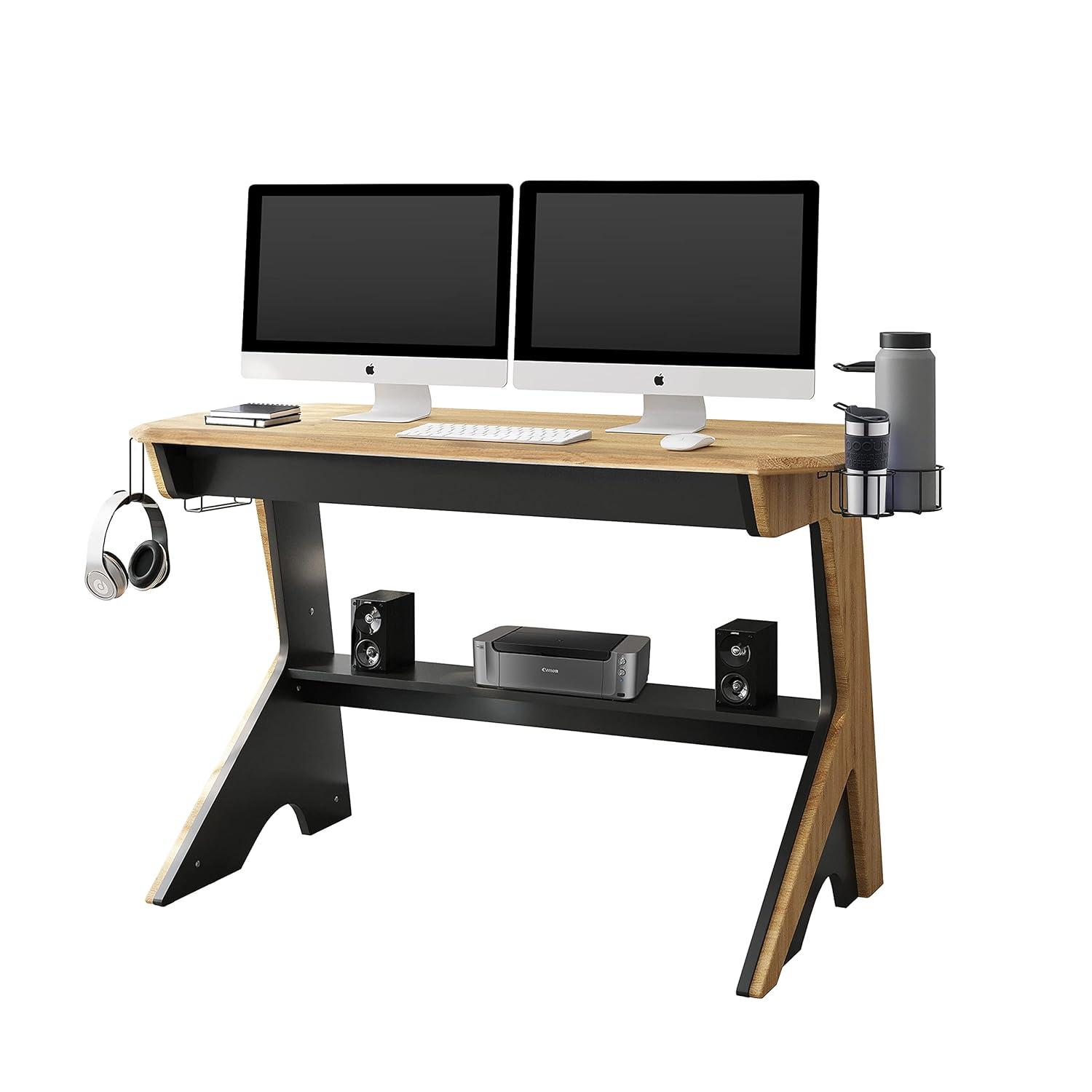 HBBOOMLIFE Home Office Computer Writing Desk Workstation with Two Cupholders and Headphone Hook-Pine 50" W x 22.5" D x 29.5" H