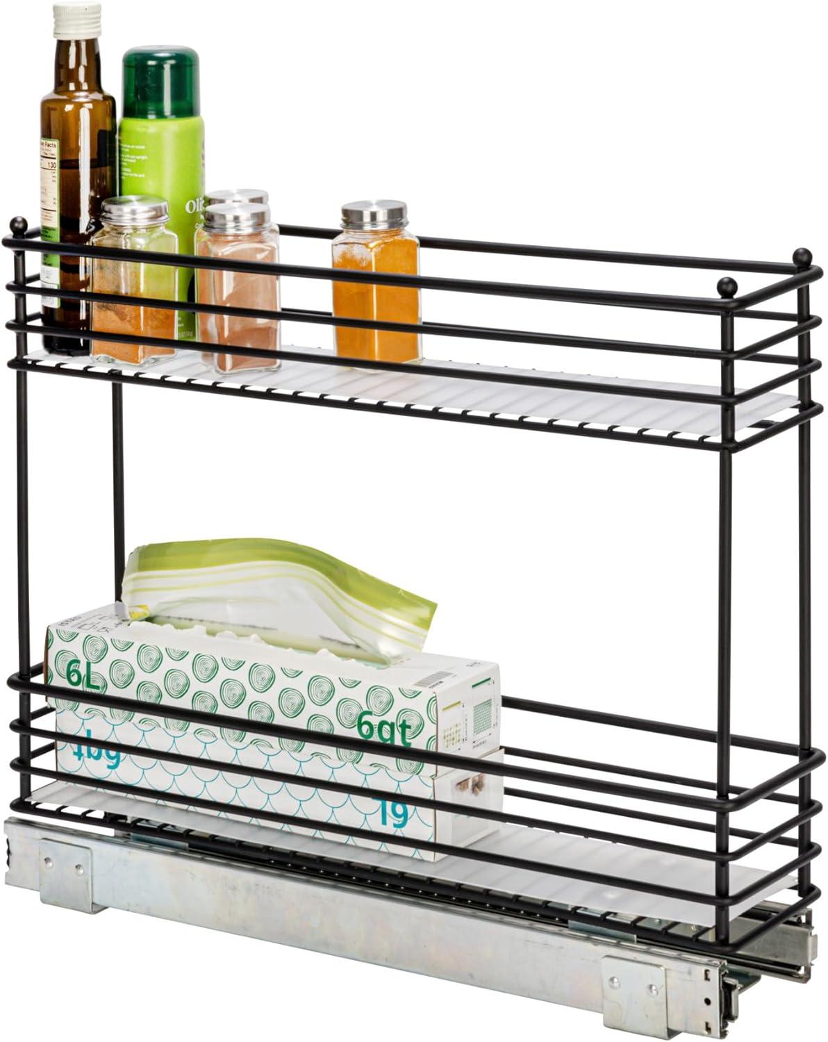 Glidez Multipurpose Paint-Finished Steel Pull-Out/Slide-Out Storage Organizer with Plastic Liners for Under Cabinet Use - 2-Tier Design - Black