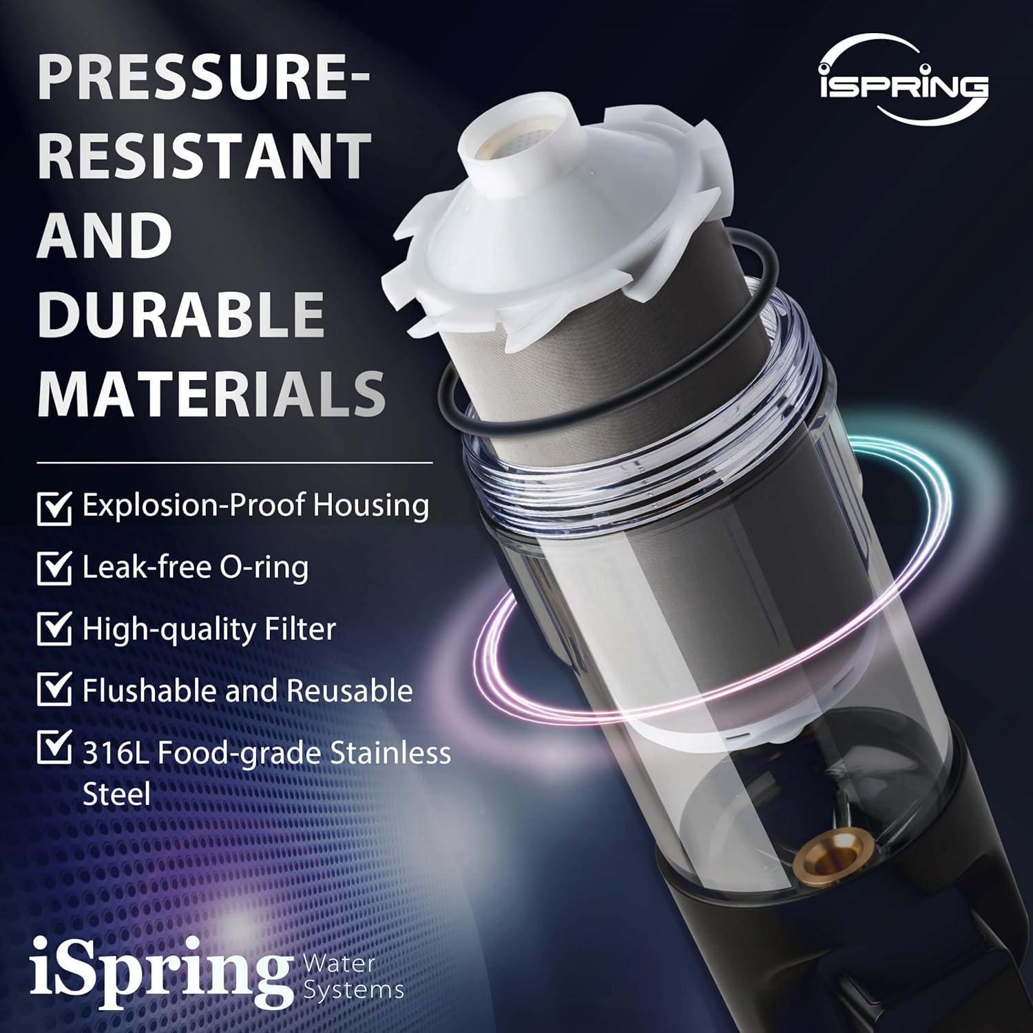 iSpring WSPARJ, NSF Certified, Spin-Down Sediment Water Filter, Upgraded Jumbo Size, Large Capacity, Reusable with Touch-Screen Auto Flushing Module, Brass Top Clear Housing, 50 Microns