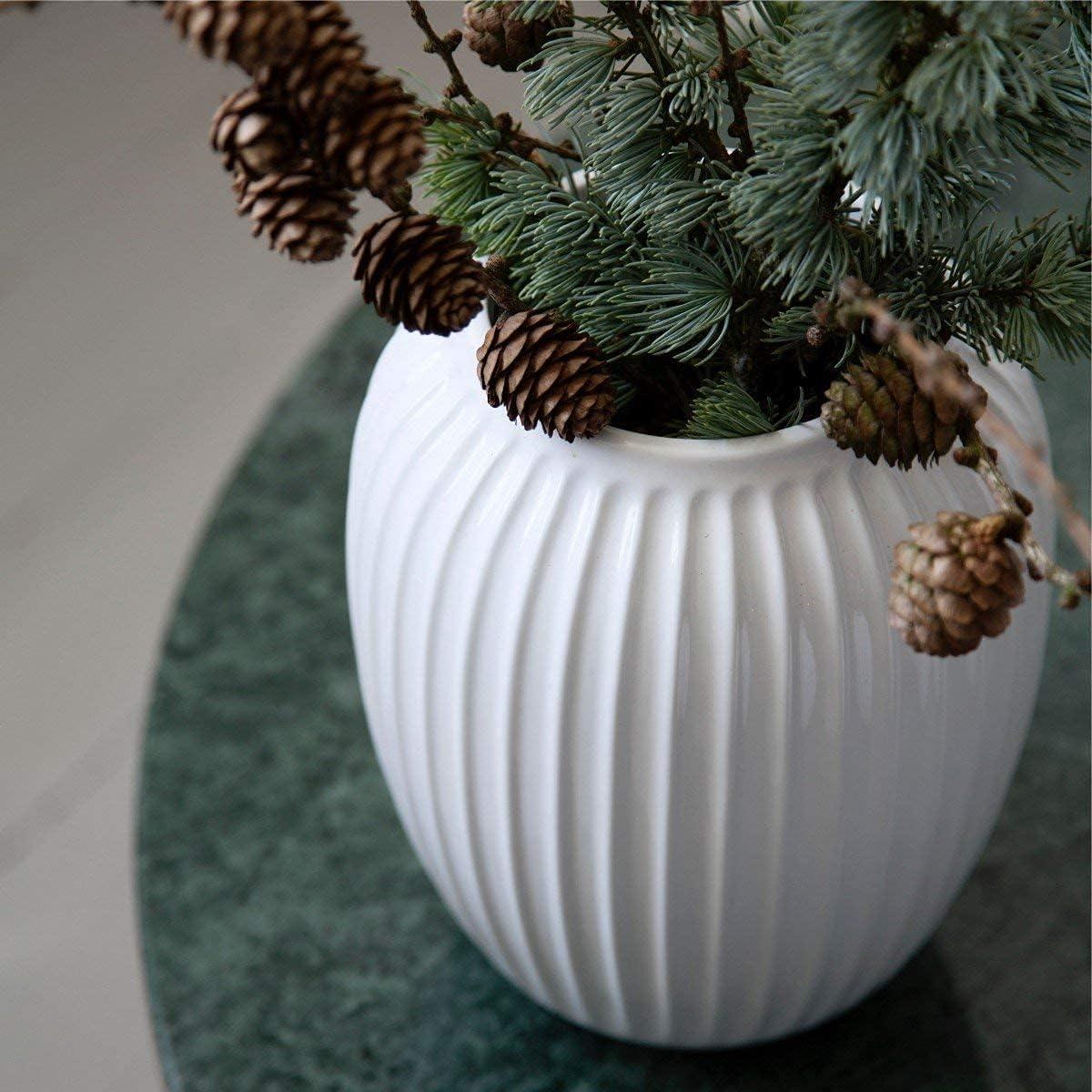 White Ribbed Porcelain Table Vase, 10-inch
