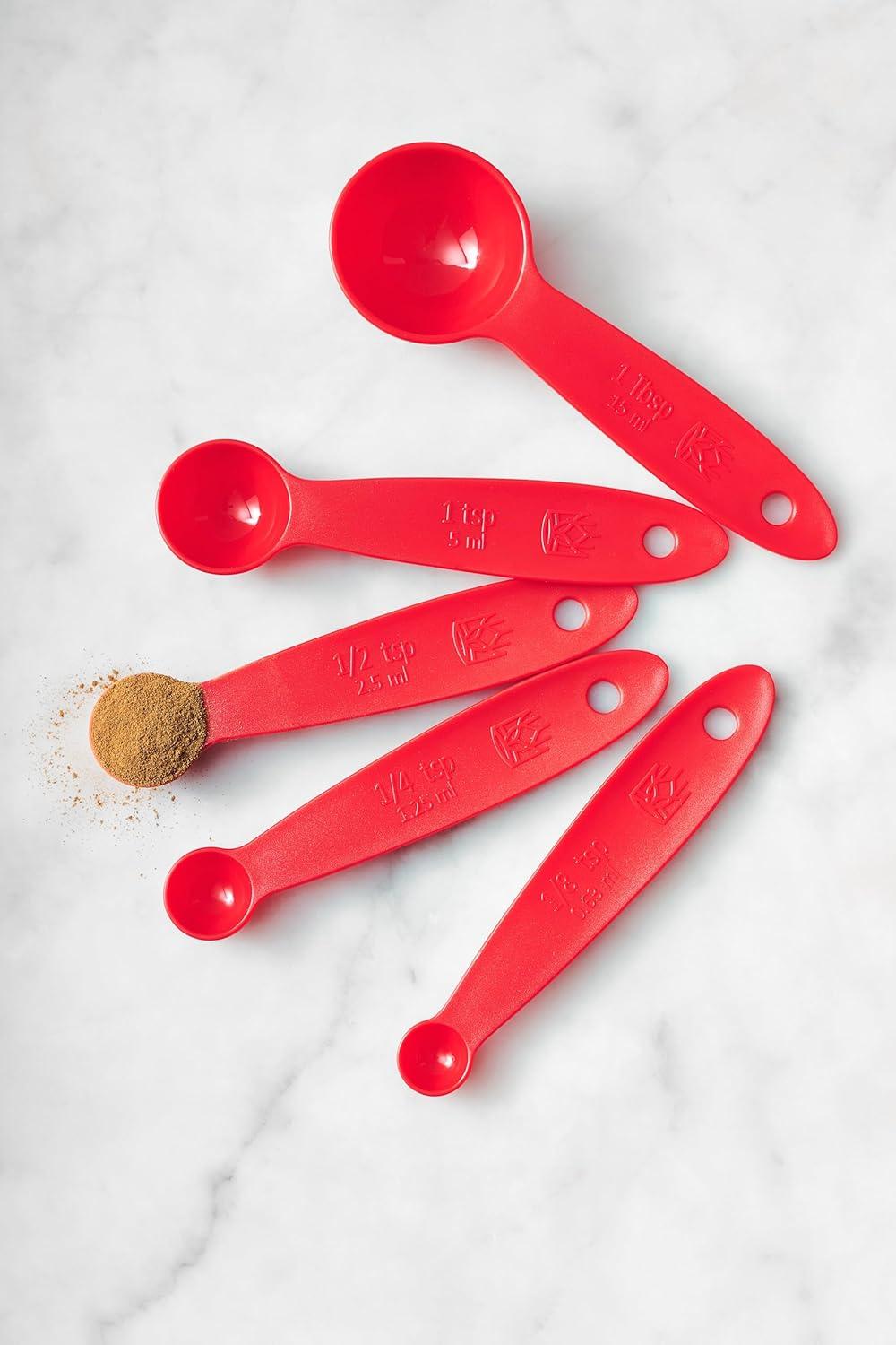 Red BPA-Free Plastic 5-Piece Measuring Spoon Set