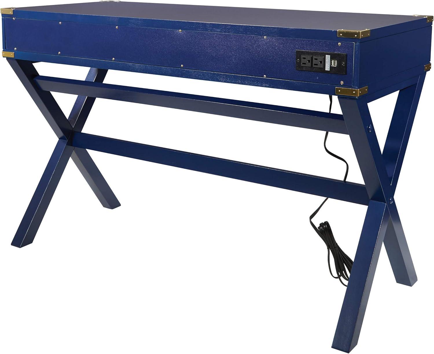 Wellington 46" Desk with Power in Lapis Blue Finish in Engineered Wood