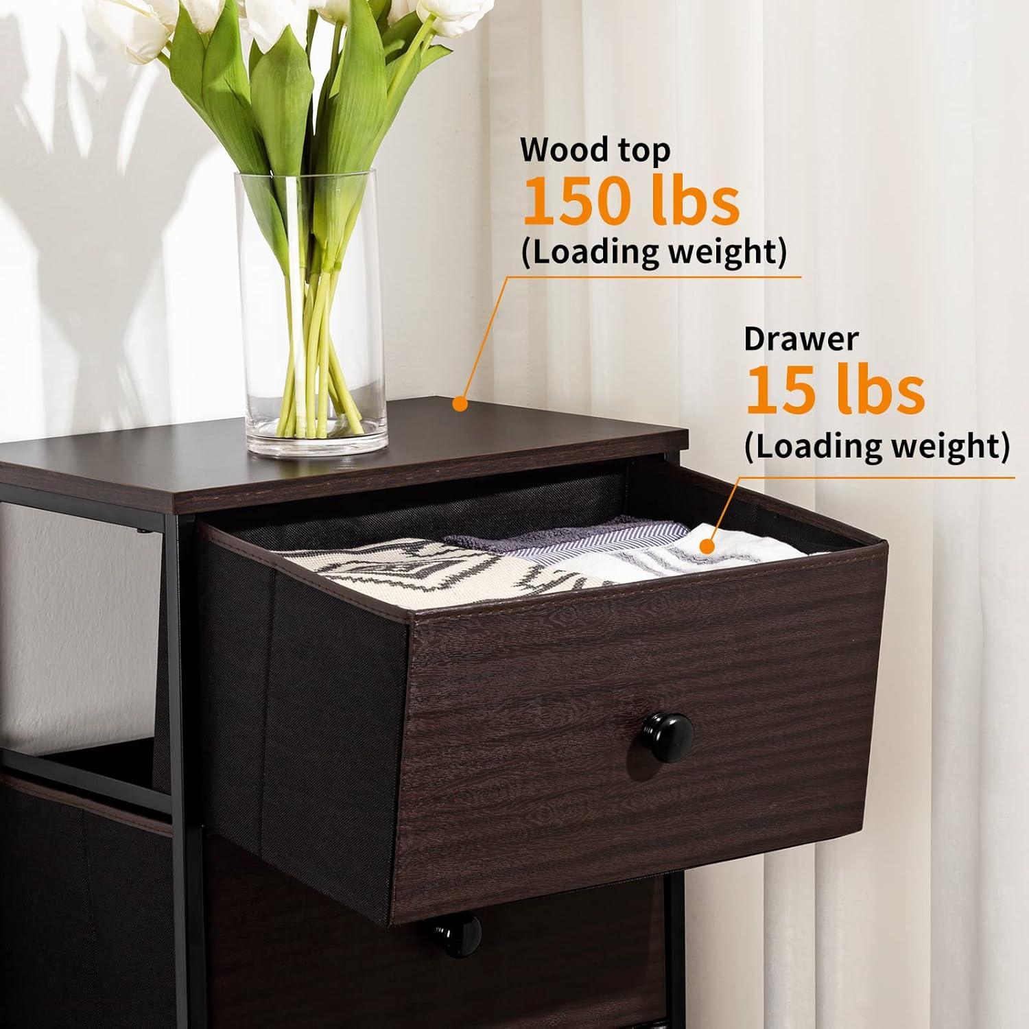 GUNAITO Dressers for Bedroom 5 Drawers Tall Dresser for Bedroom Faux Leather Chest of Drawers Wooden Top Fabric Drawer Rustic Brown RZP5R1
