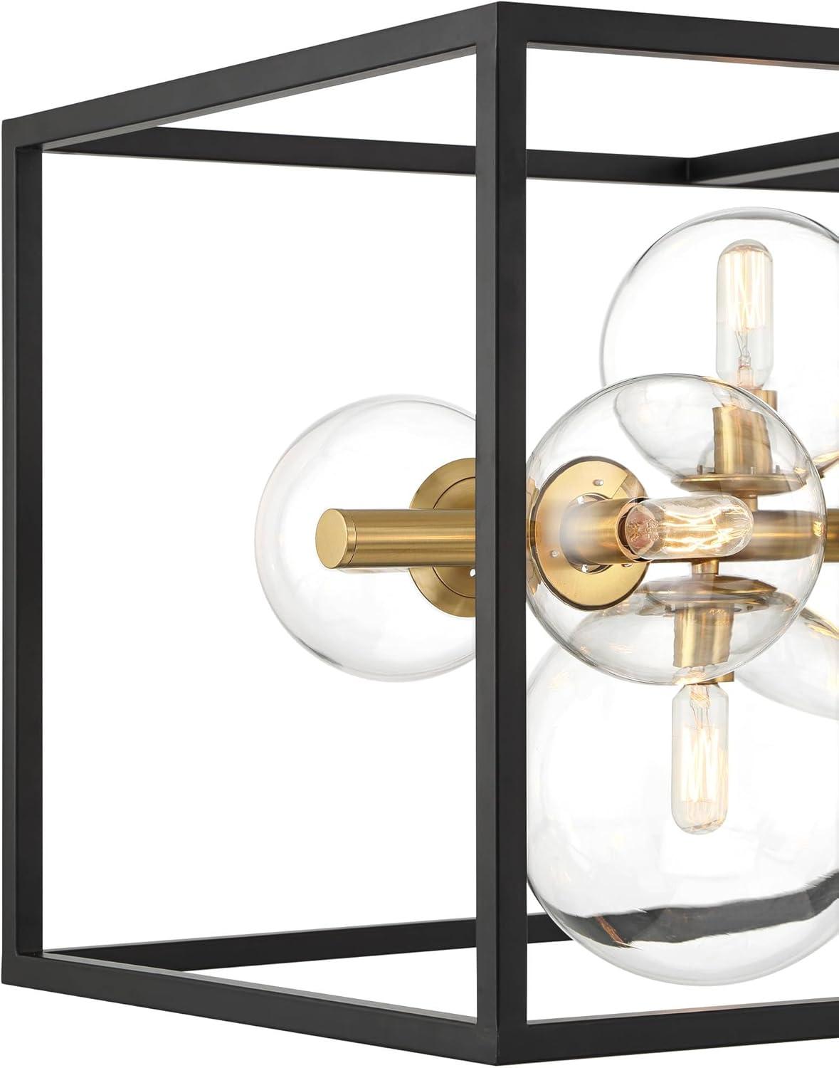 Possini Euro Design Fitzgerald Black Gold Linear Pendant Chandelier 38" Wide Modern Clear Glass 12-Light Fixture for Dining Room